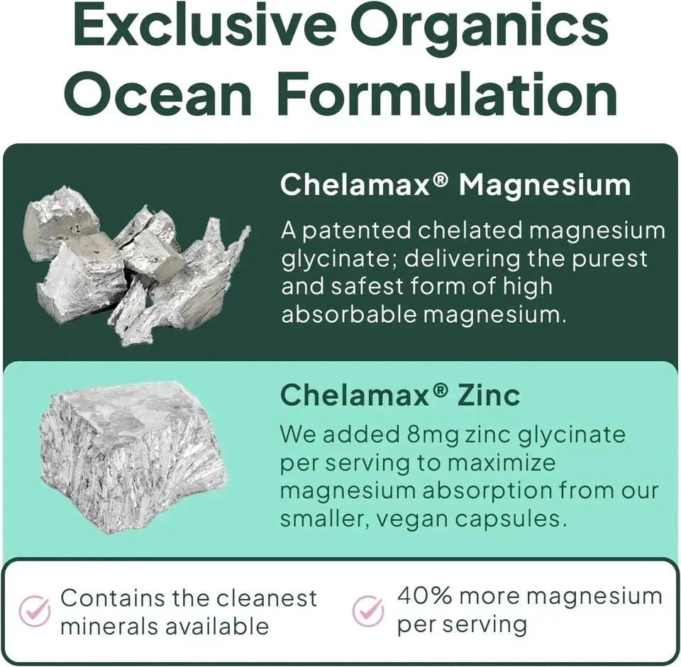 Organics Ocean organic Magnesium Glycinate Low Dose Zinc Chelated 90 Capsules…