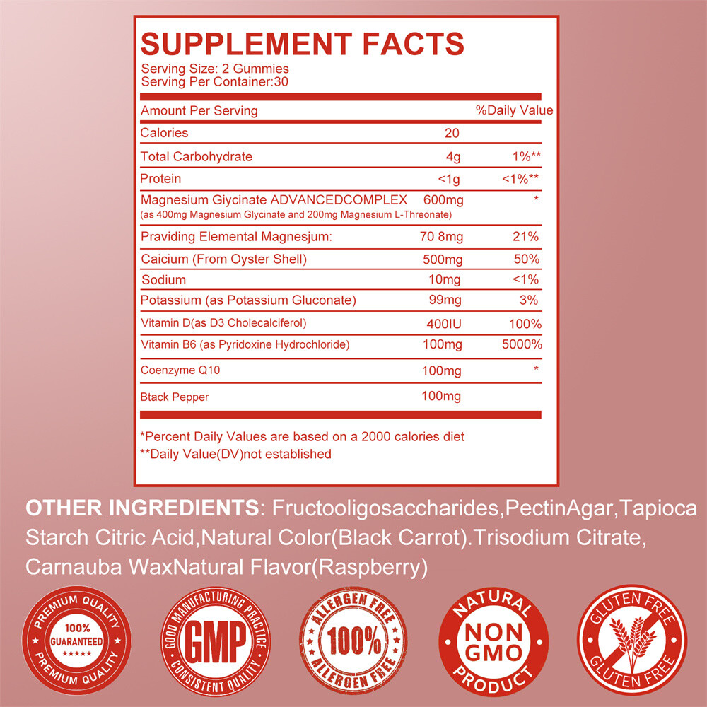 Magnesium Glycinate Gummies 400Mg For Bone, Heart, Muscle, Nervous System Health