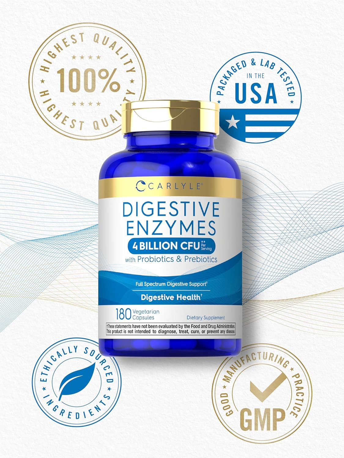 Digestive Enzymes | with Probiotics & Prebiotics | 180 Capsules | Non-Gmo and Gl