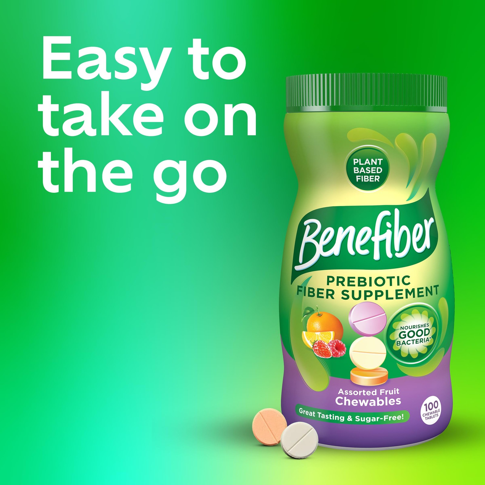 Benefiber Chewable Prebiotic Fiber 100 Count (Pack of 1), Asst. Fruit