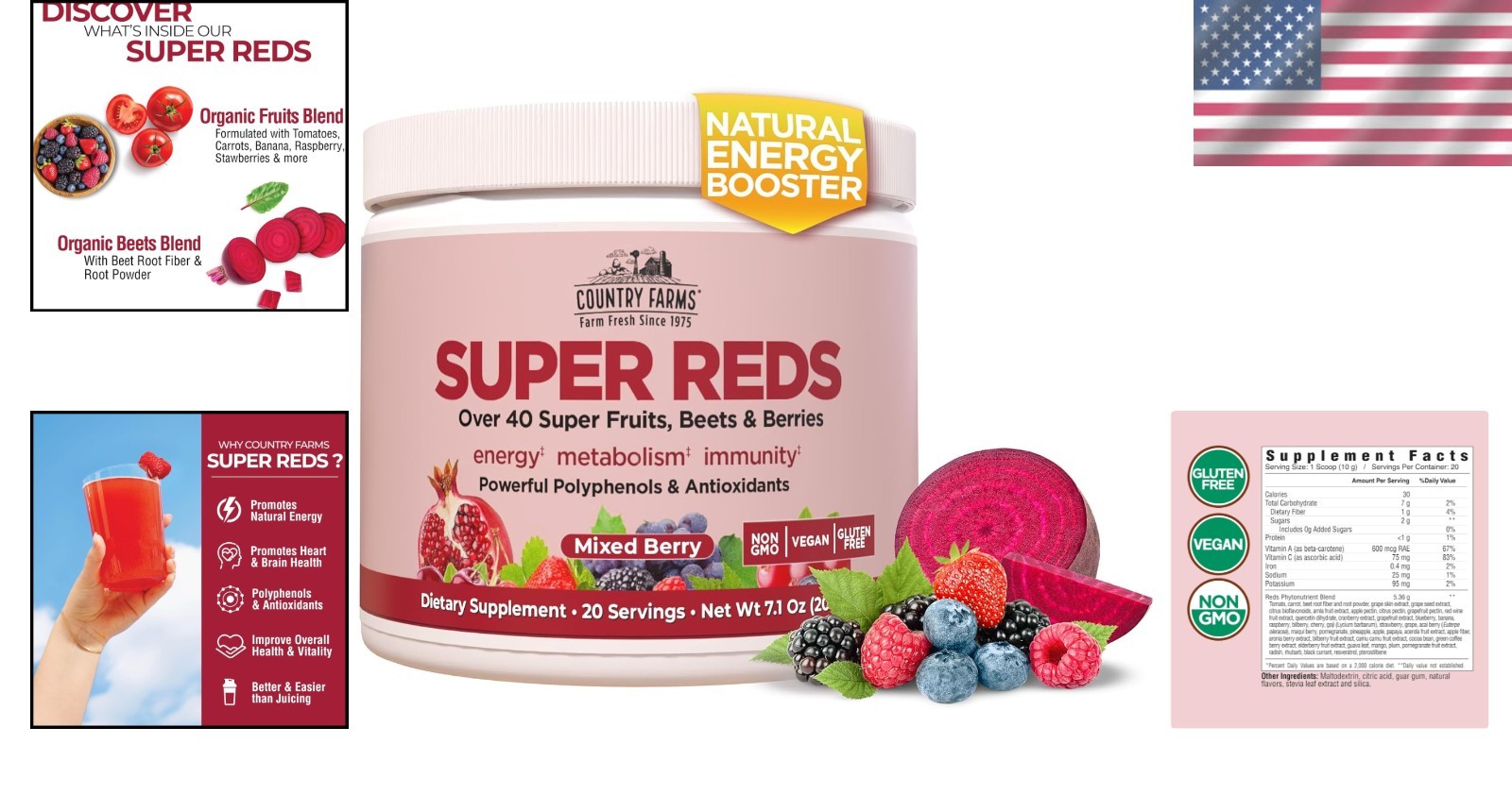 Super Reds with 48 Berries – Energizing Antioxidant Drink Mix, 20 Servings