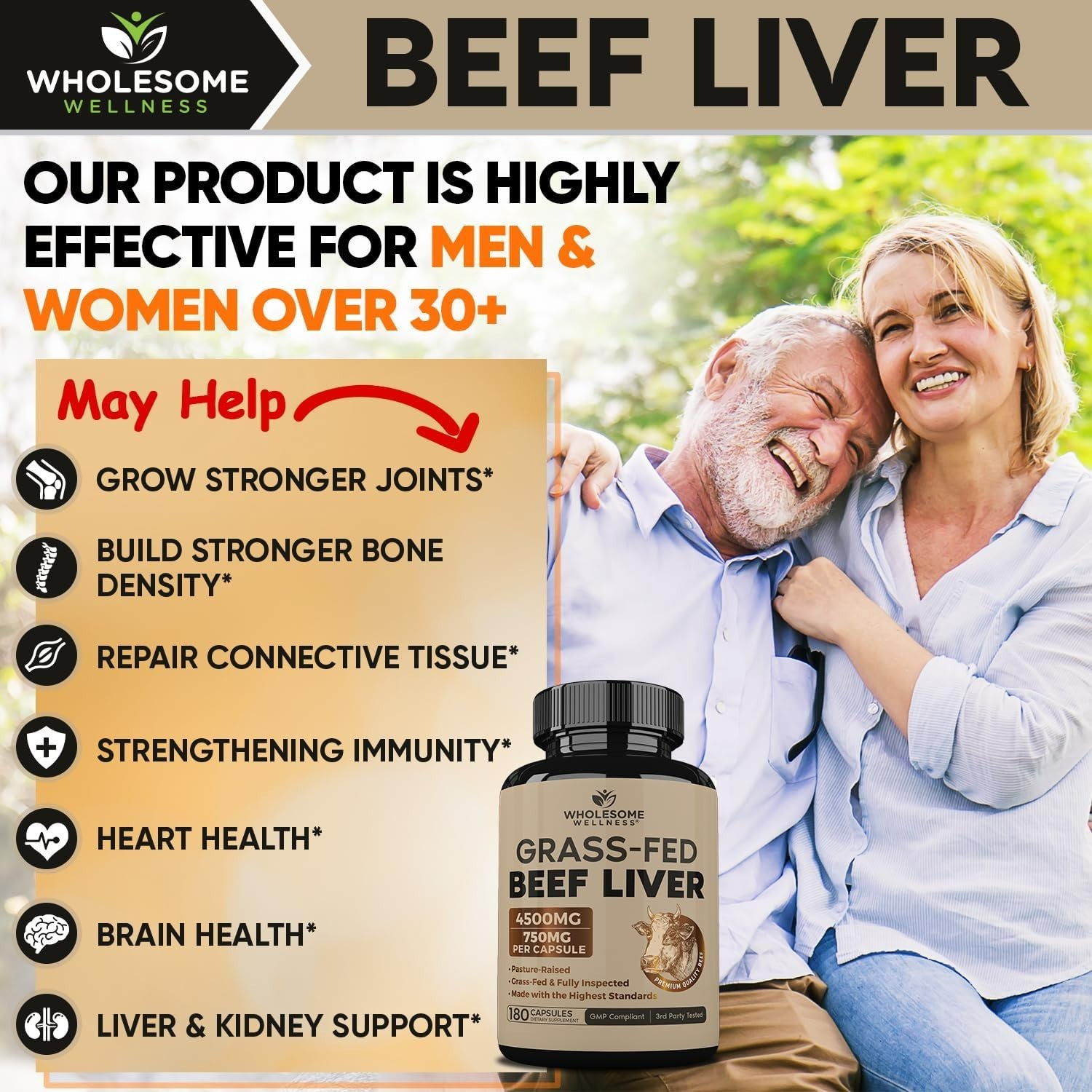 Wholesome Wellness Grass-Fed Desiccated Beef Liver – 180 Capsules Each Pack of 2