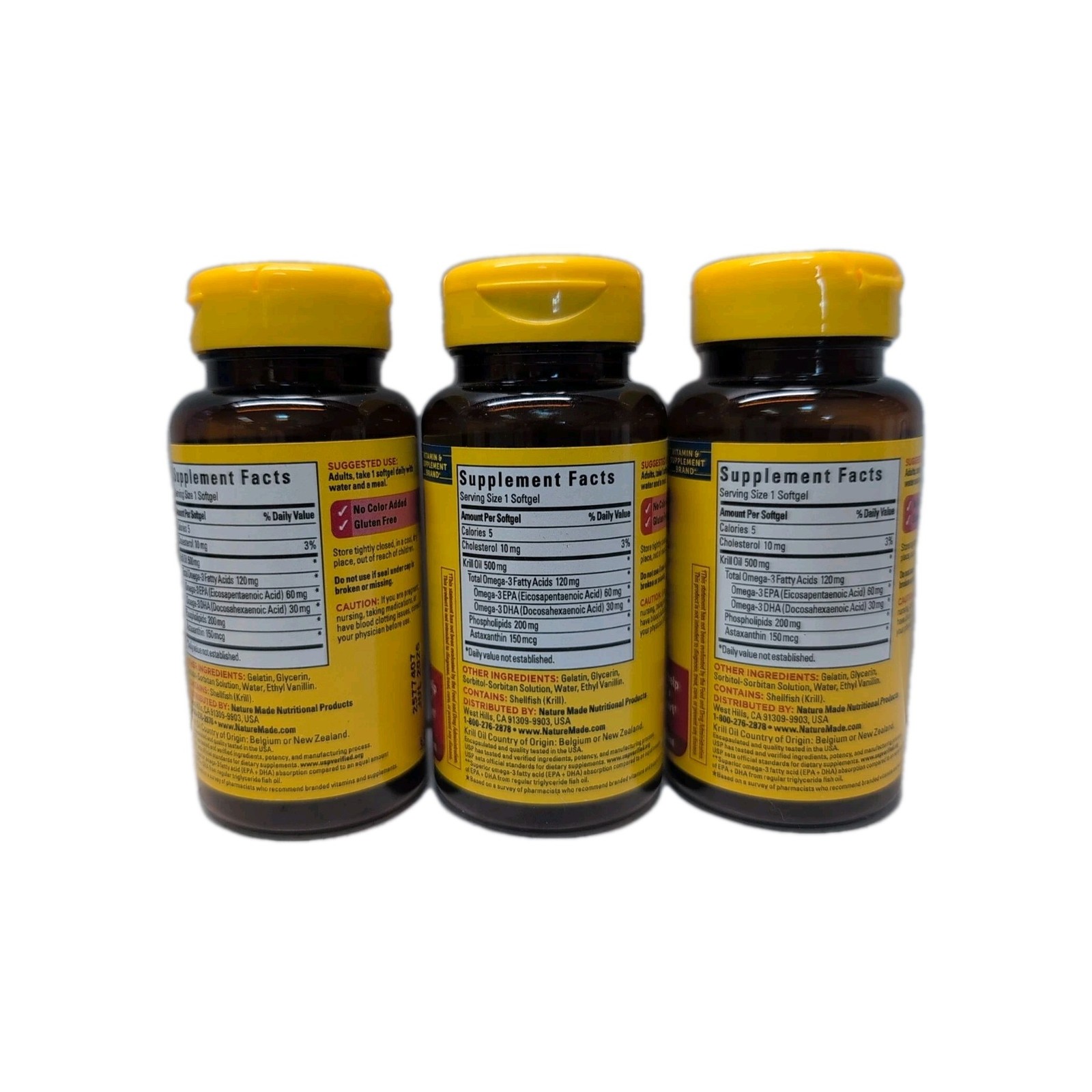 (3) Nature Made Superior Absorption Krill Oil 500 MG Astaxanthin Softgels 07/26+