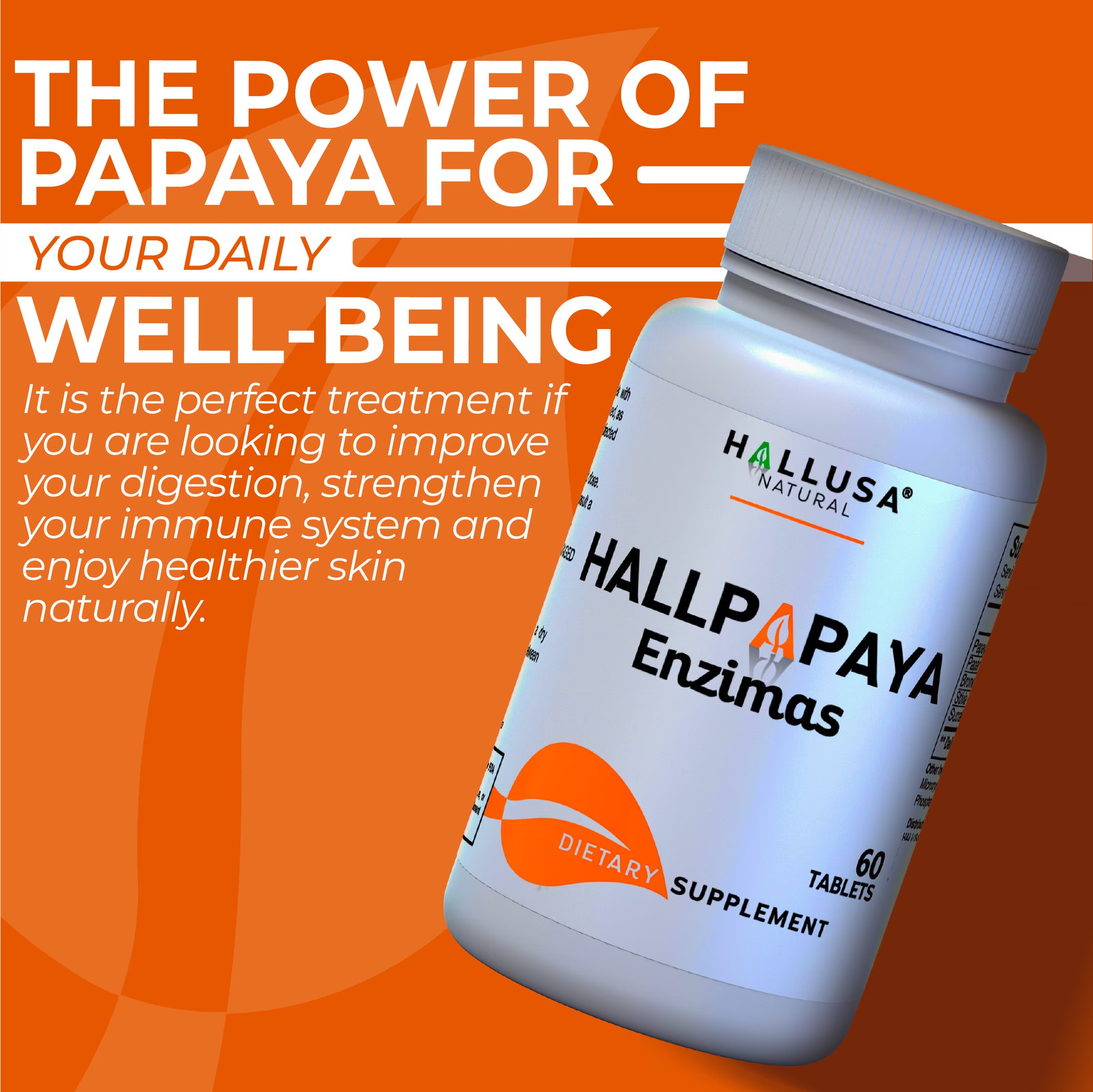 HALLUSA Papaya Enzyme Digestive Support with Probiotics – 60 Tablets