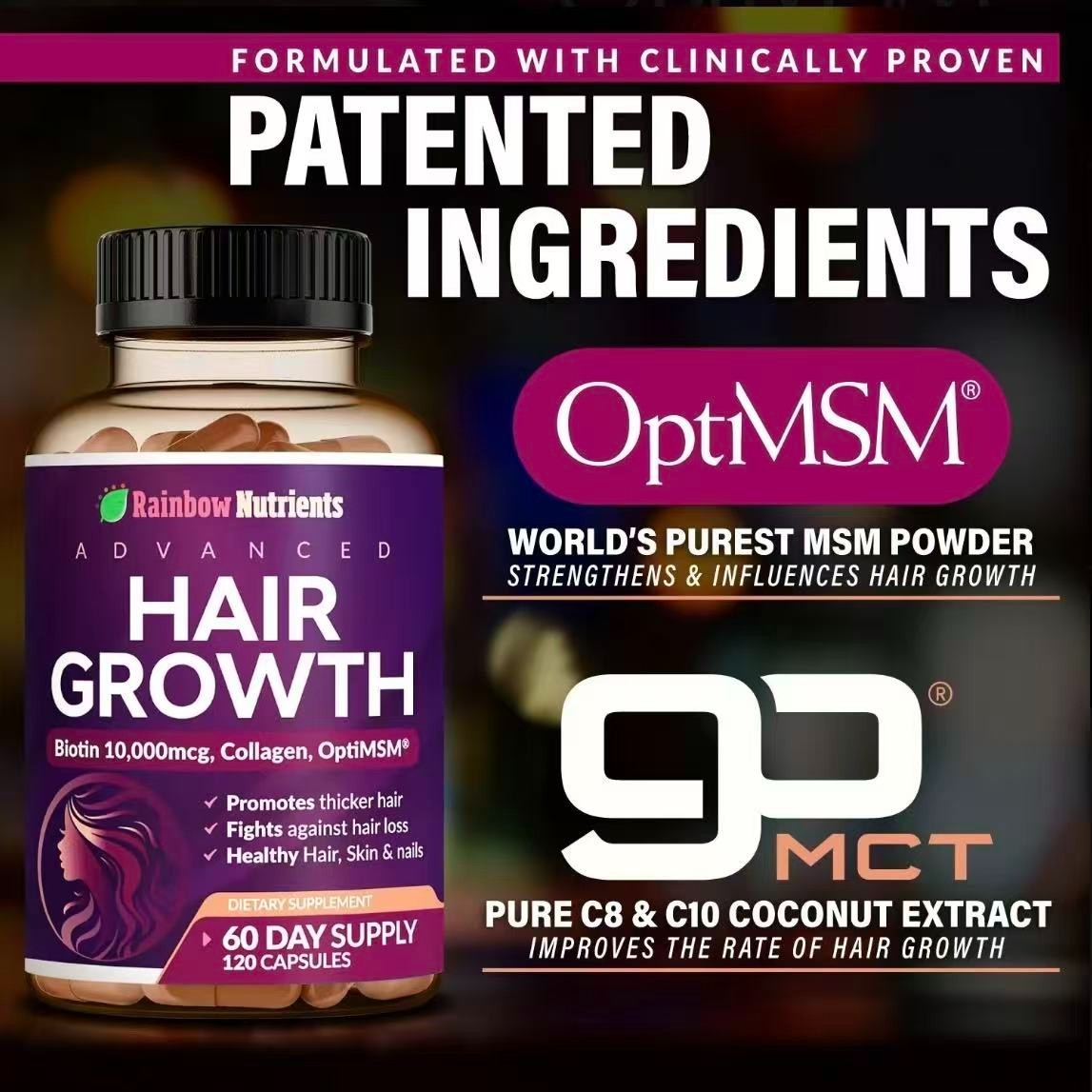 NEW Rainbow Nutrients Premium Hair Growth Vitamins – Biotin 10,000mcg, Collagen