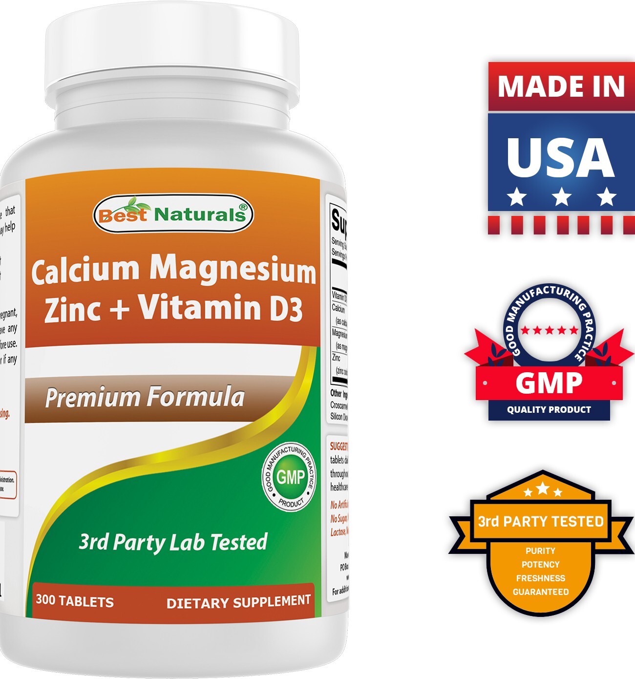 Best Naturals Calcium Magnesium Zinc with Vitamin D3, 300 Tablets