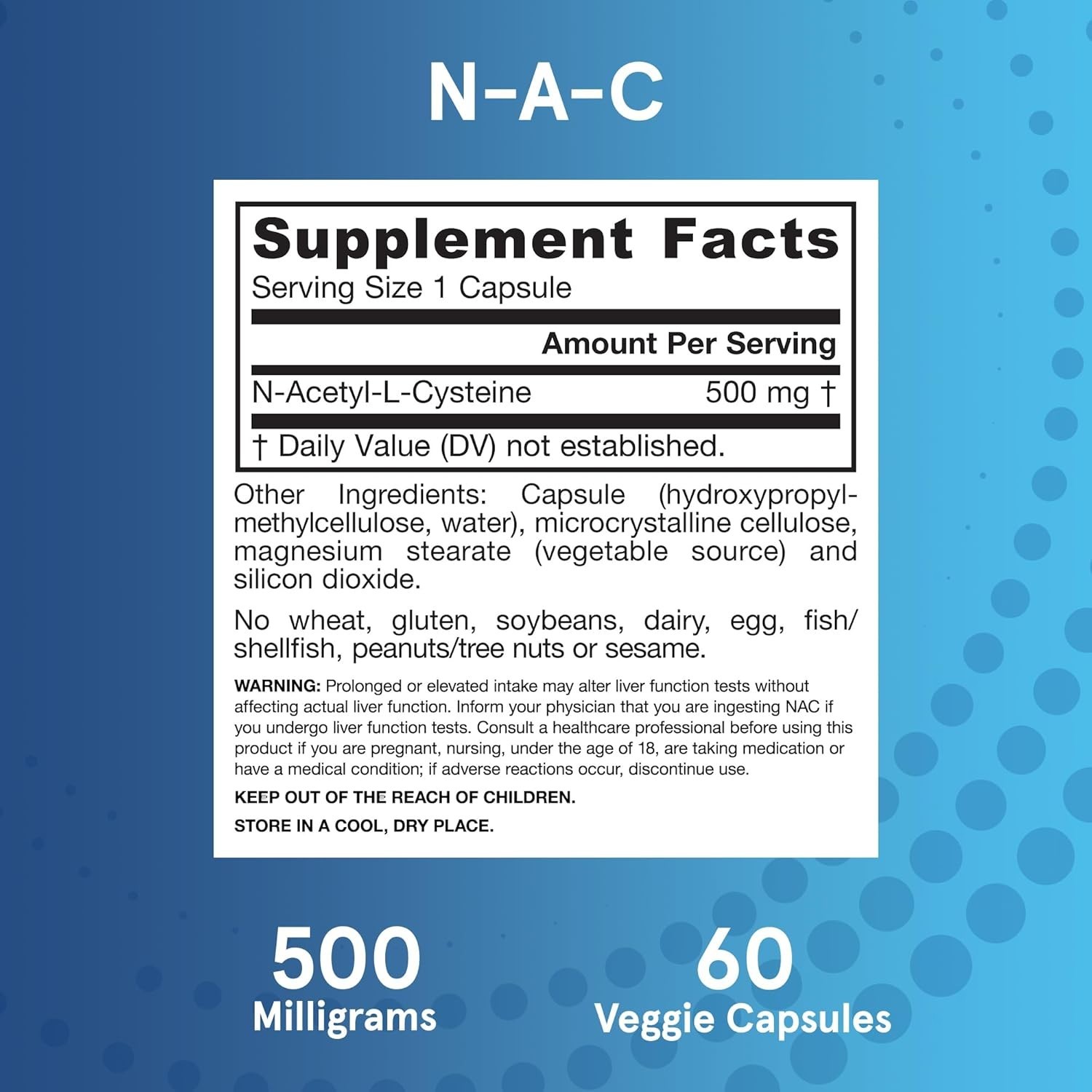 N-A-C 500 mg, Dietary Supplement, Antioxidant Support for Liver Health, 60 Ve…