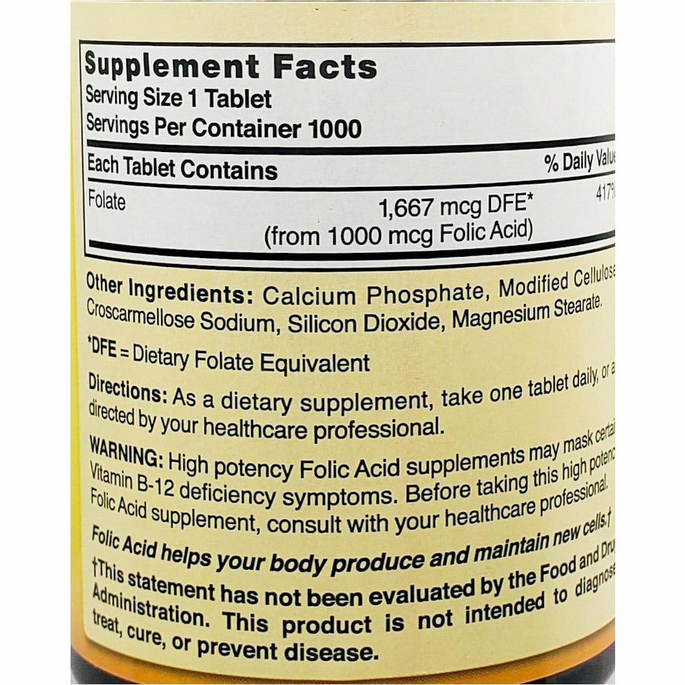 Nature’s Blend Folic Acid 1000mcg (1mg) Tablets 1000ct -Expiration Date 07-2027