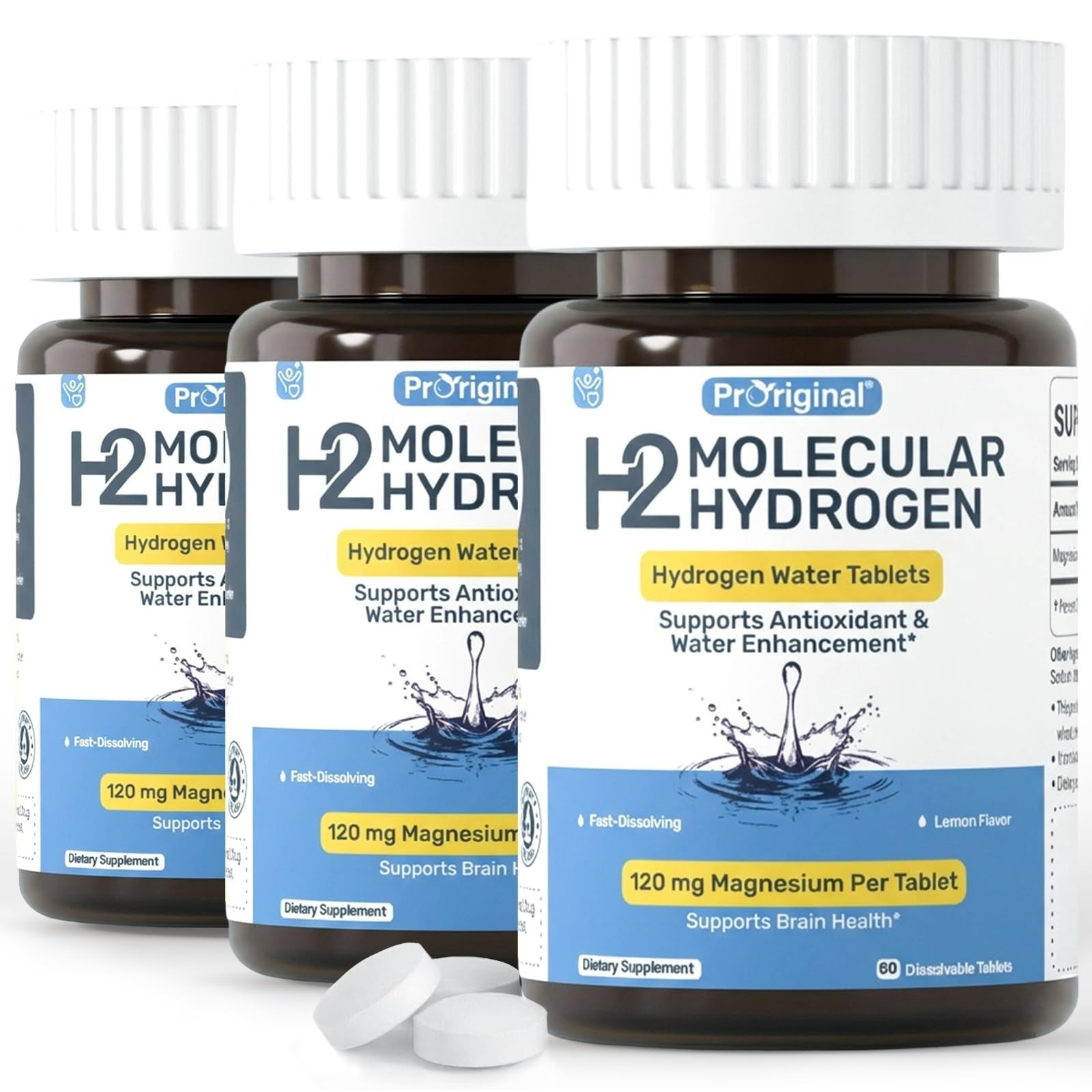 Proriginal Hydrogen Water Tablets – 120mg Magnesium – 60 Count – Lemon Flavor
