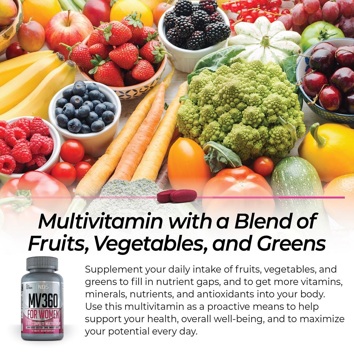 NDS Nutrition MV360 For Women, 5-in-1 Complete Multivitamin for Women 60 Tablets