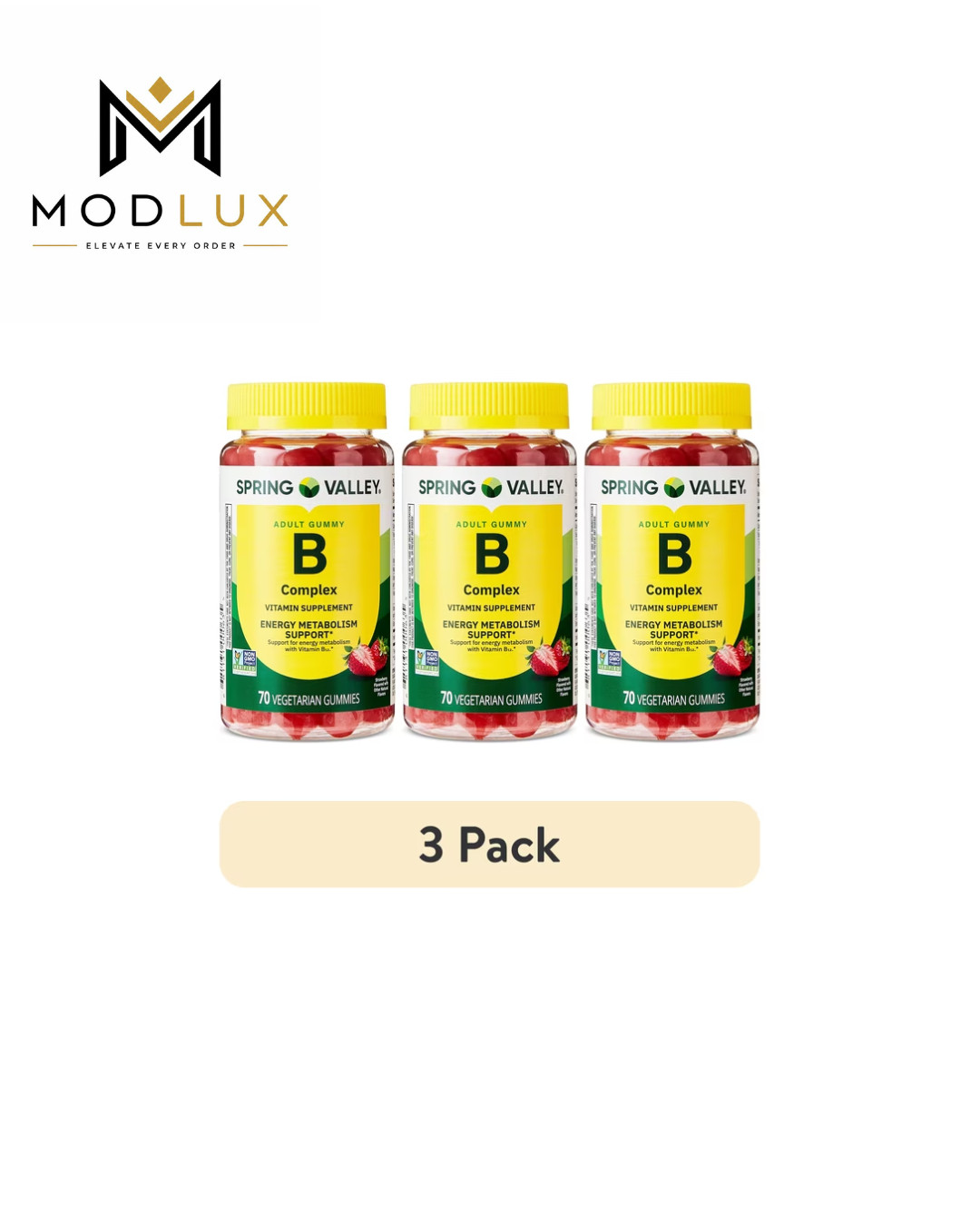 3 Pack Spring Valley Vitamin B Complex Strawberry Vegetarian Gummies, 70 Count