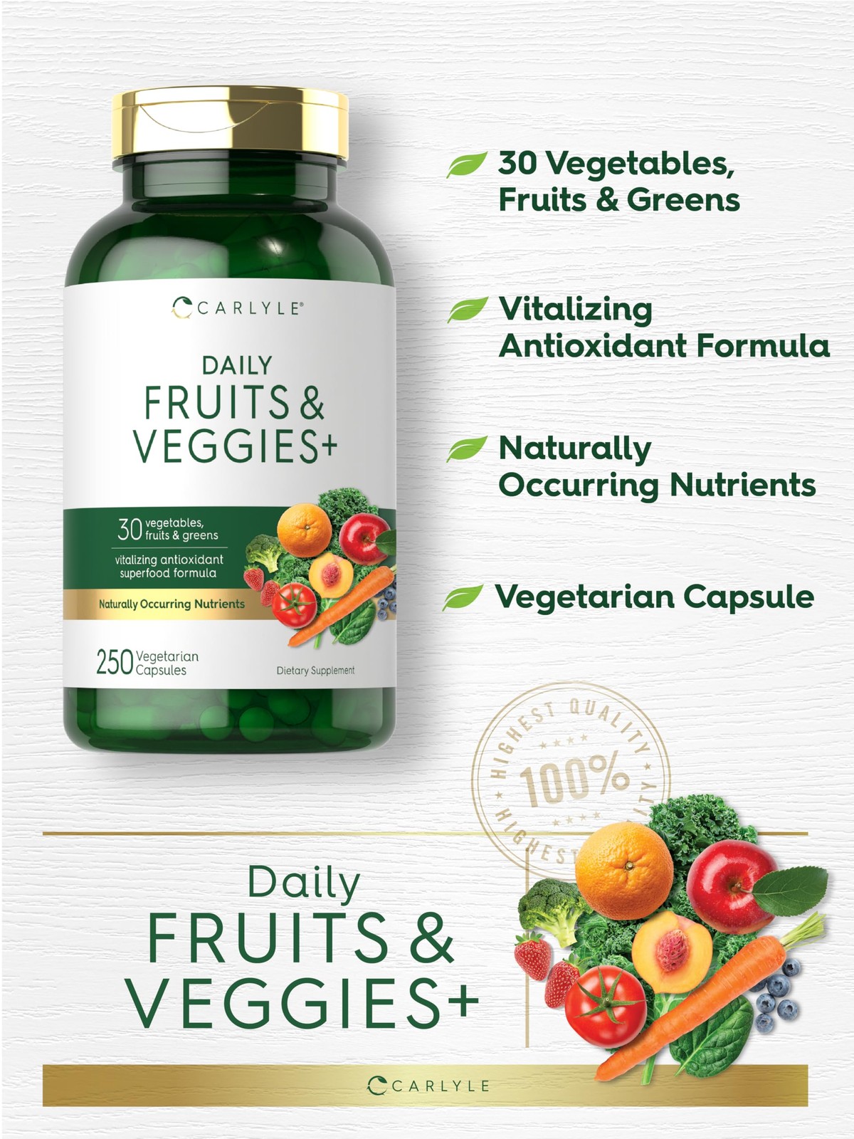 Carlyle Fruits and Veggies Supplement | 250 Capsules | 250 Count (Pack of 1)