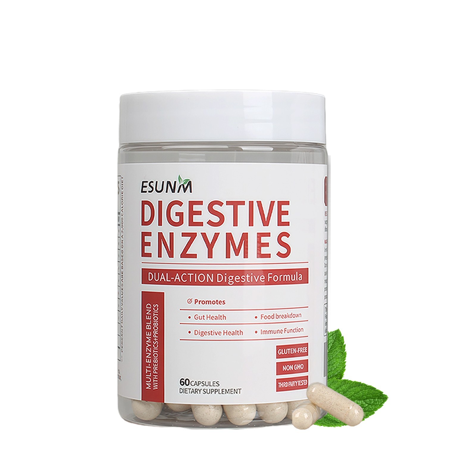 ESUNM Dual-Action Digestive Enzymes,Multi Enzymes Probiotics+Organic Prebiotics