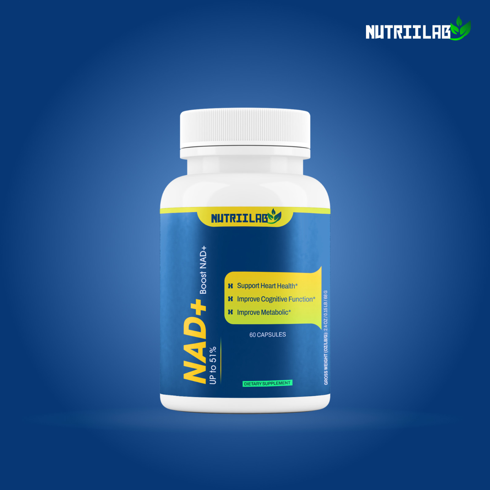 NutriiLab NAD+ Supplement Cellular Energy Anti-Aging DNA Repair Longevity Caps