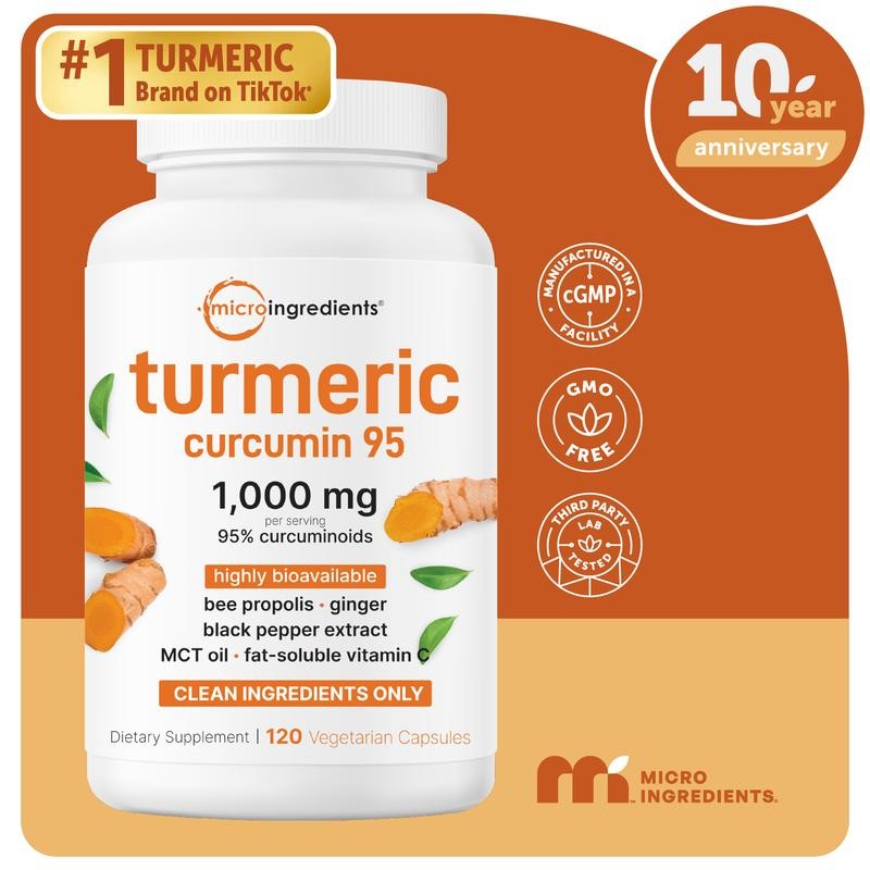 Micro Ingredients Turmeric Curcumin Filler, | No 1,000mg No GMO – 120 Vegan Caps