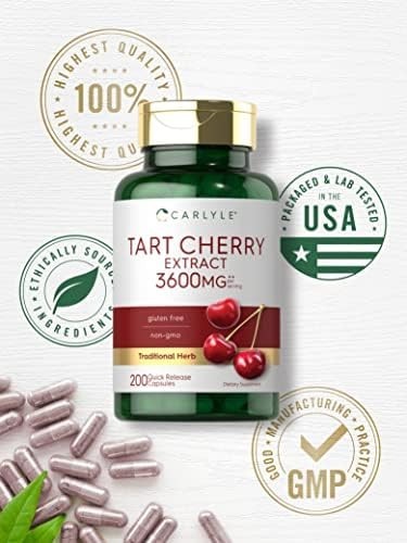 Tart Cherry Capsules | 3600mg Extract | 200 Count | by Carlyle