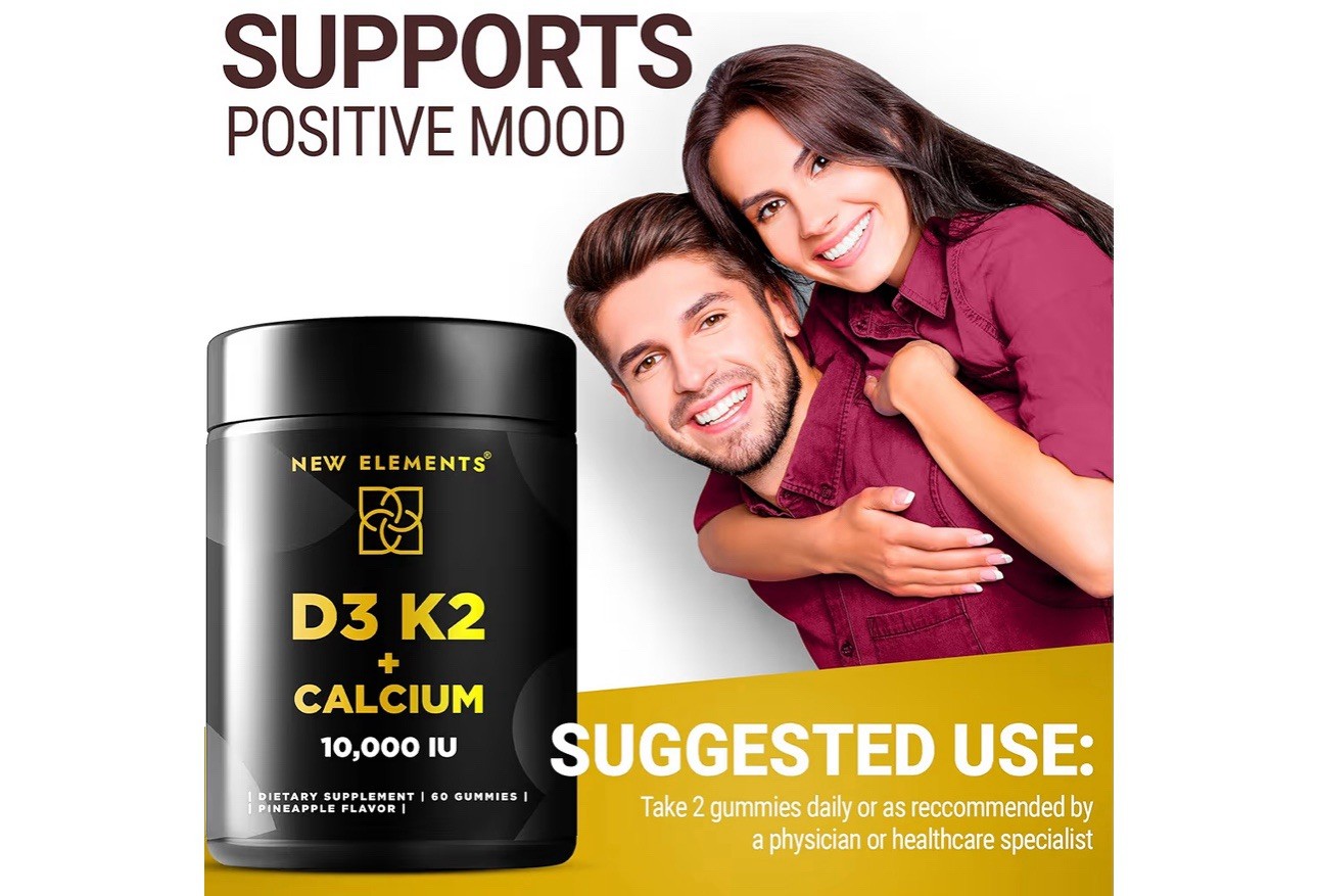 NEW ELEMENTS Vitamin D3 K2 + Calcium Gummies 10,000 IU 60 Count Exp 07/2026