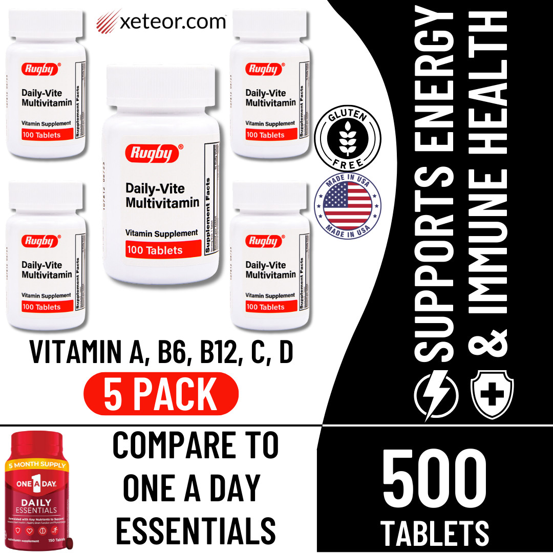 Rugby Daily-Vite Multivitamin – 100 Tablets | Gluten Free 8-2025 (5 Pack)