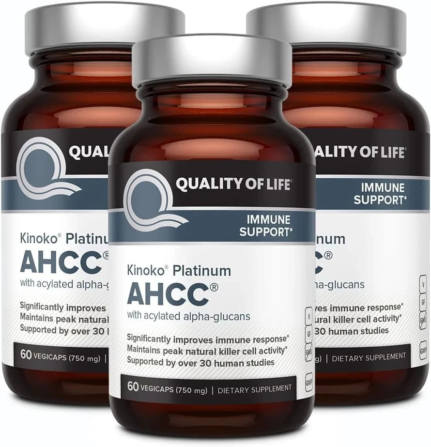 3Pack Quality of Life Labs, Kinoko Platinum AHCC, Immune Support, 750 mg,60 caps