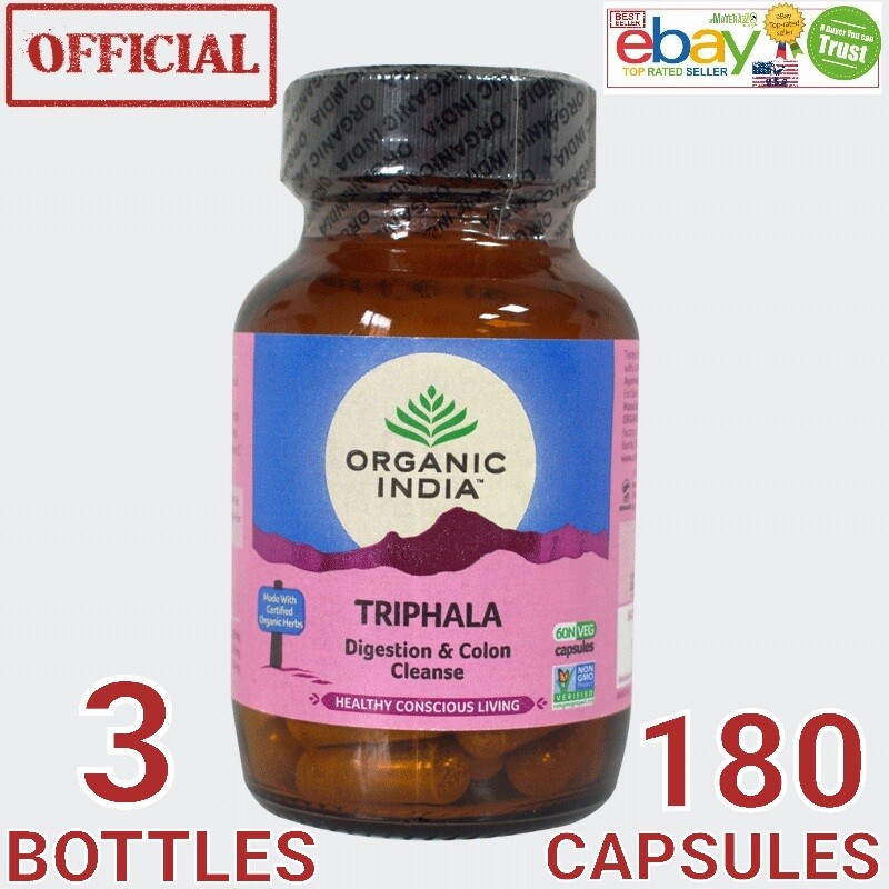 Triphala Organic India 3 BOX 180 caps Exp.2025 Digestion Colon Immunity Support.