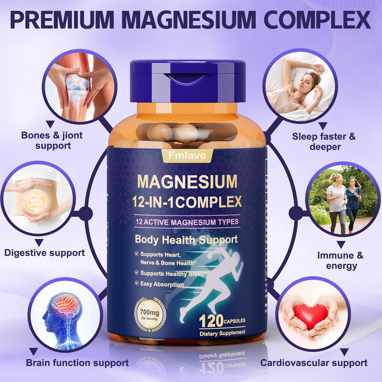 12 in 1 Magnesium Complex Supplement: 700mg of 12-element Magnesium, 120 caps
