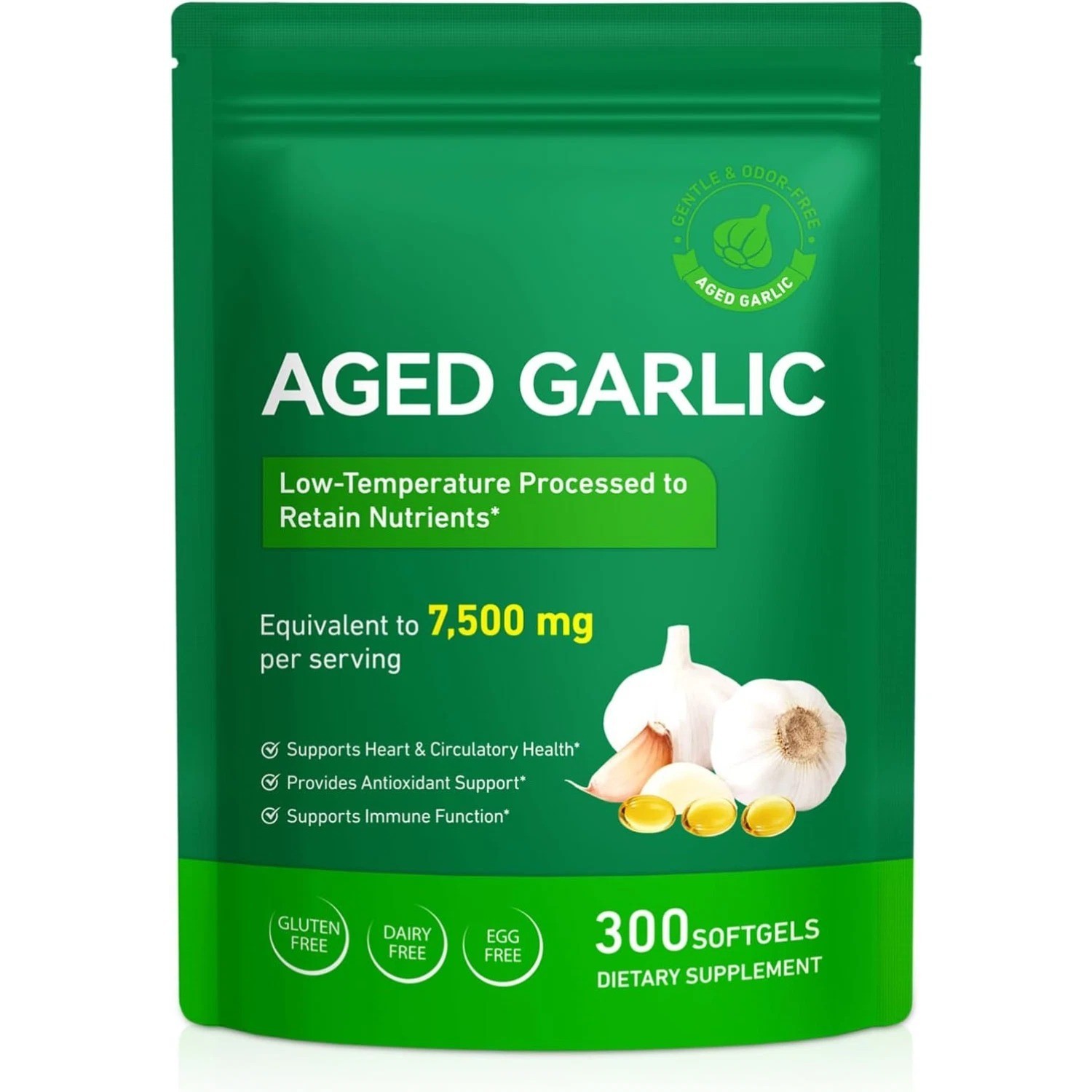 Best Aged Garlic Extract, 300 Softgels, 7500mg Odorless | Heart & Immune Pack 2