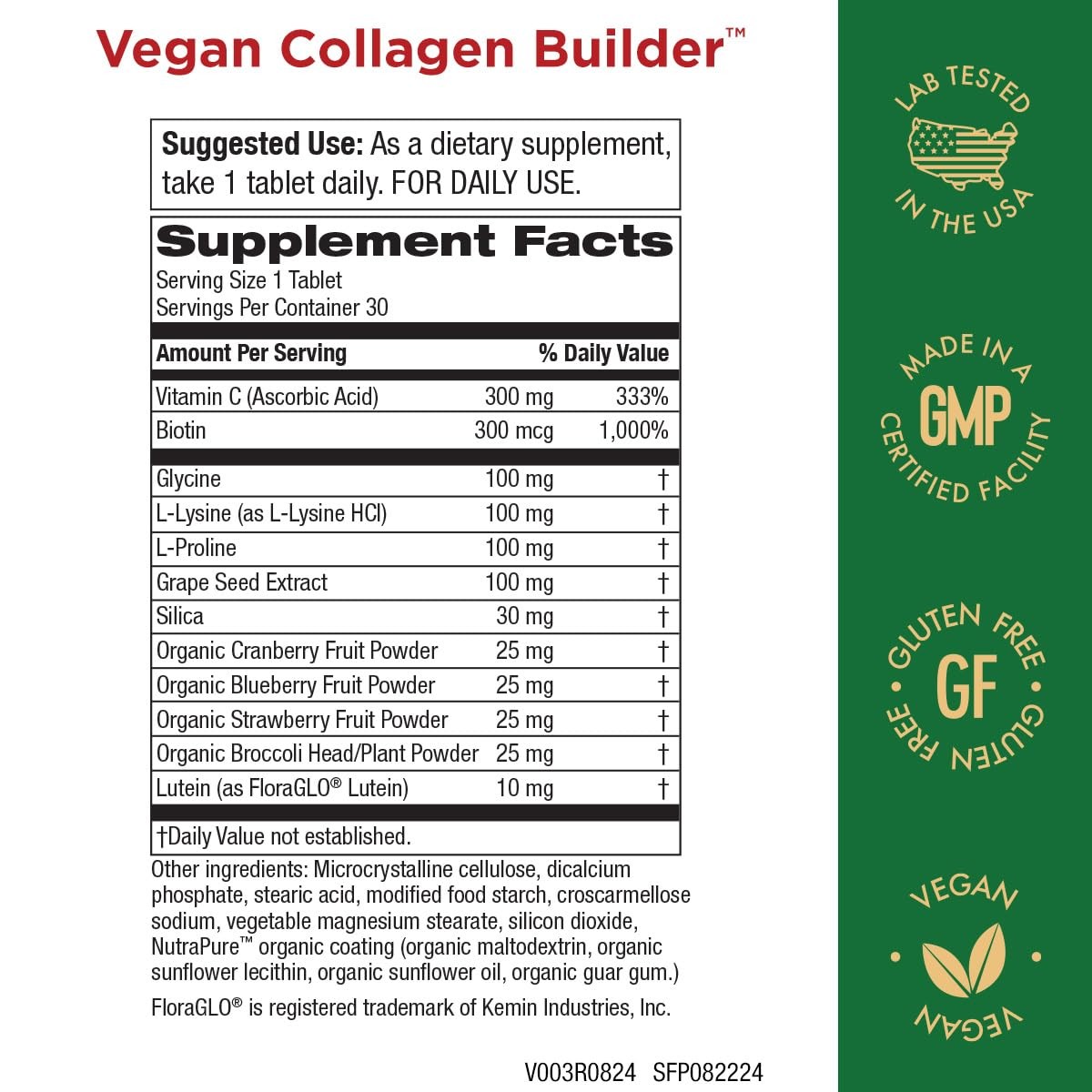 Vegan Collagen Builder – Organic Whole Foods Fruits + 30 Count (Pack of 1)