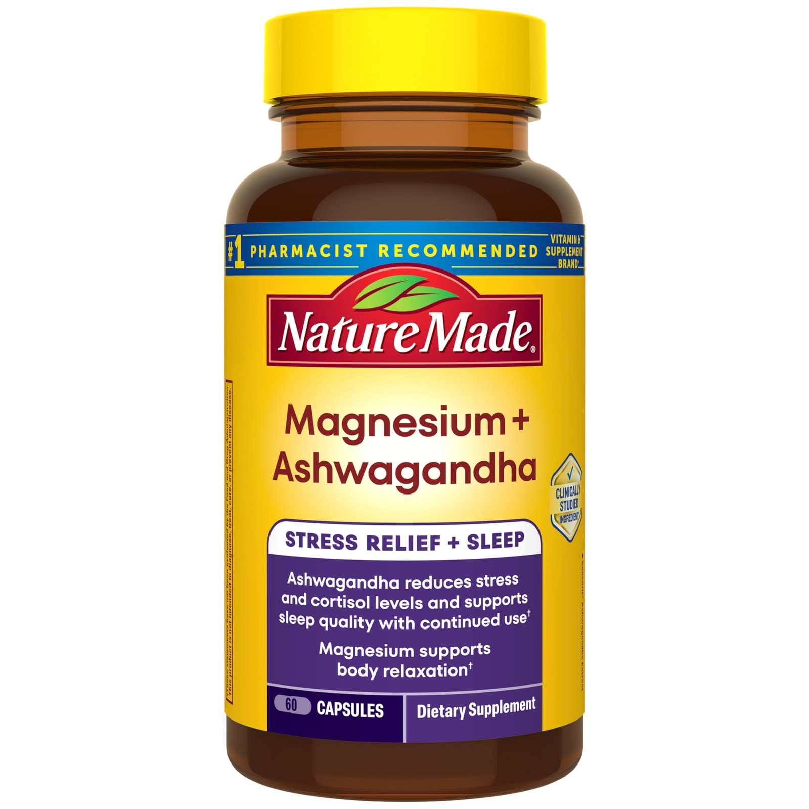 Nature Made Magnesium + Ashwagandha Capsules, Stress 60 Count (Pack of 1)