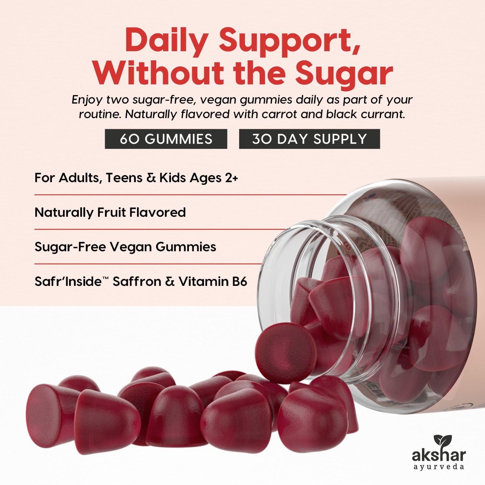 AKSHAR ayurveda Saffron Gummies-Sugar Free Mood & Focus, Saffron Extract