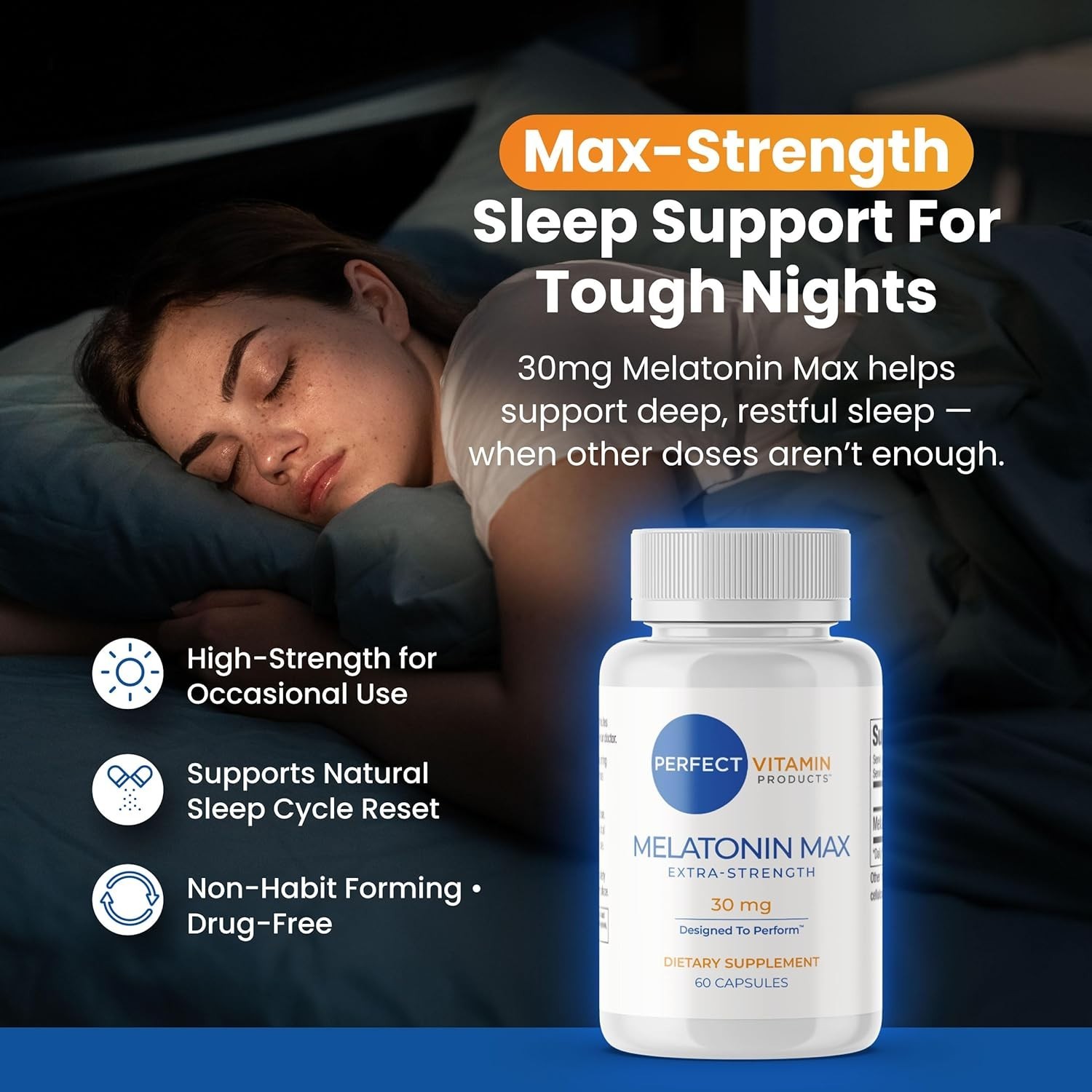 30 mg High Dosage Melatonin Max in Easy-to-Swallow Capsules – 180 Servings