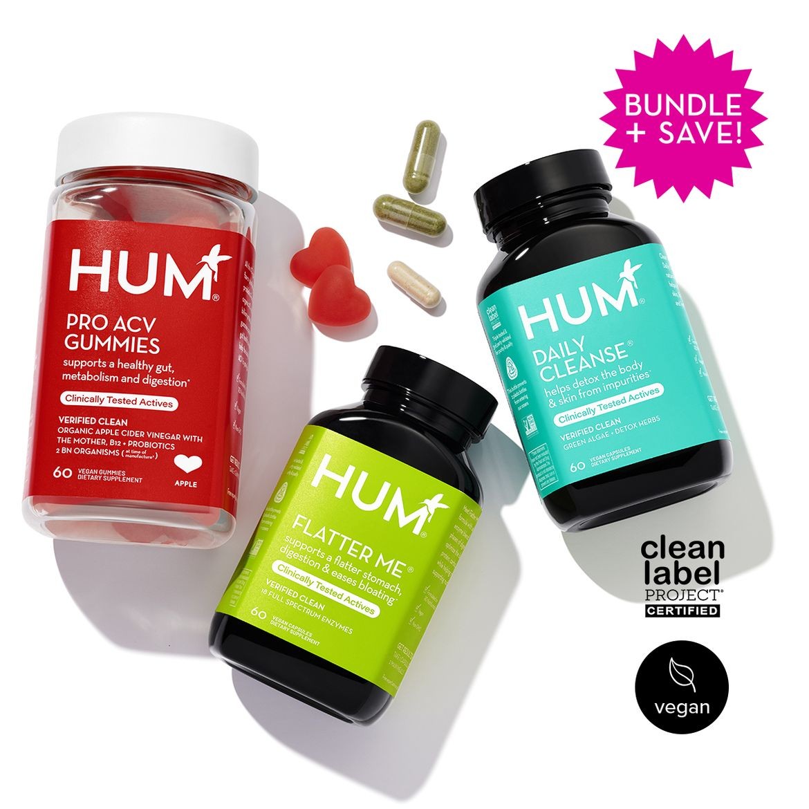 HUM Complete Gut Health Bundle 3 Step Digestive Wellness Supplement Total| 180g