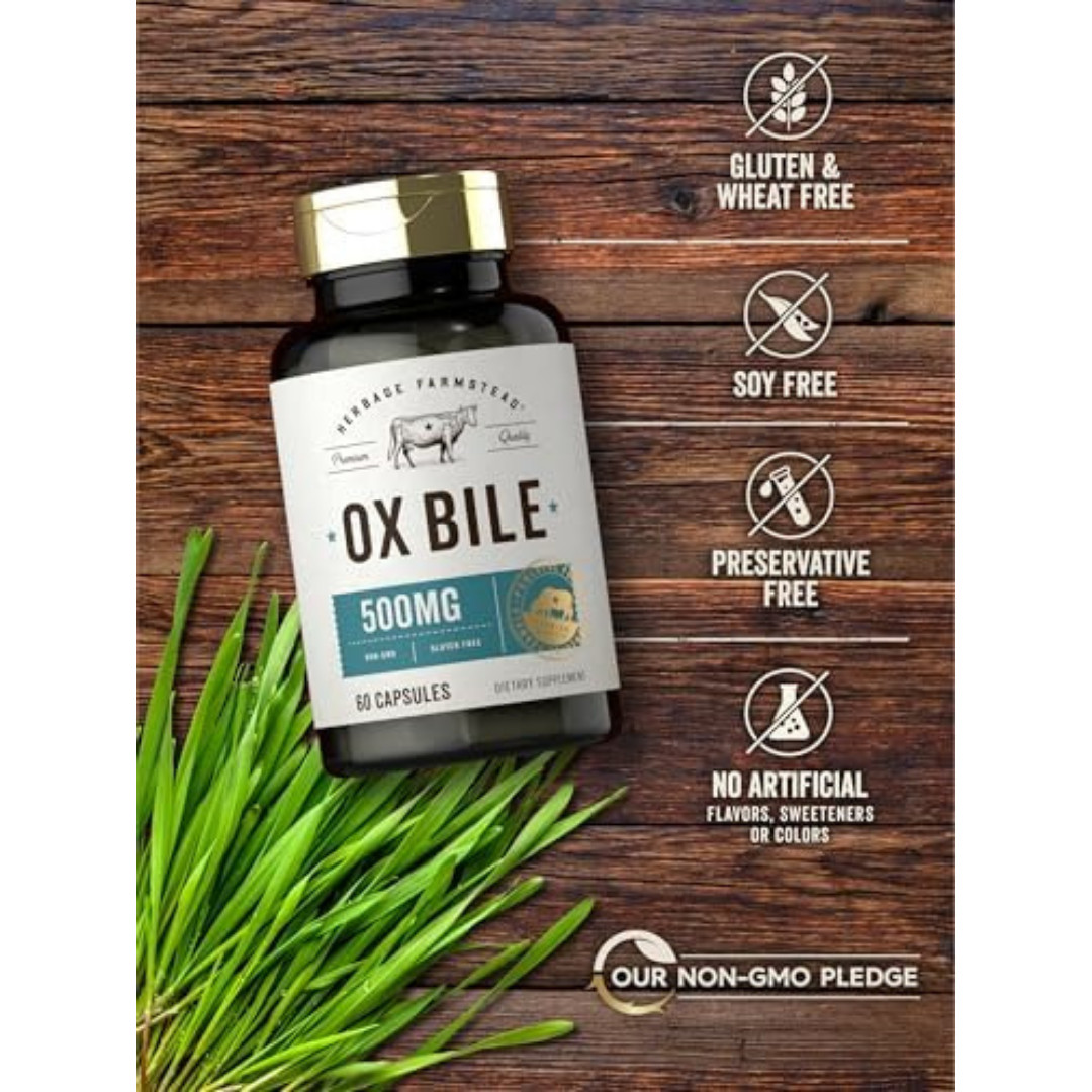 Ox Bile Supplement 500Mg 60 Capsules Digestive Enzyme Non-Gmo & Gluten Free by H