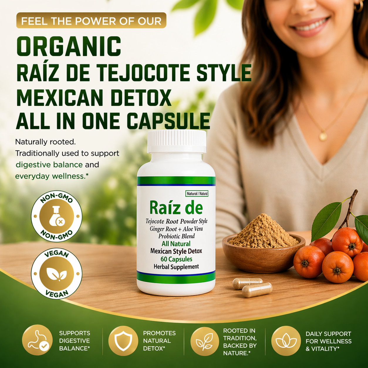 Raiz DE All Natural Mexican Detox w Hawthorn Root Tejocot Powder and Ginger Root