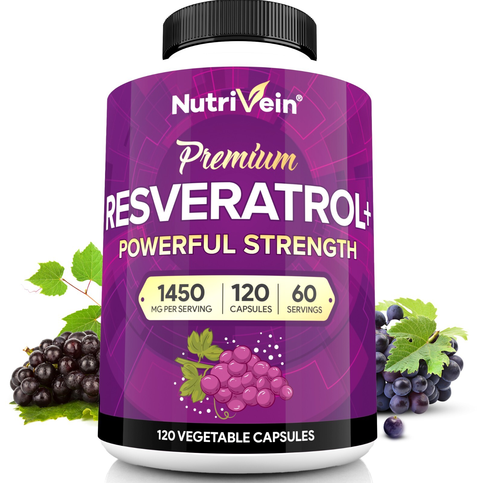Nutrivein Resveratrol 1450mg – 120 Capsules – Anti-Aging Antioxidant Supplement