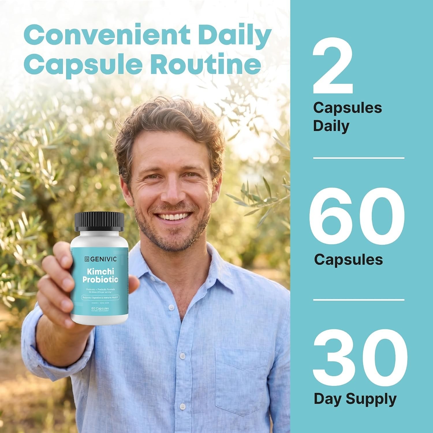 Kimchi Probiotic Capsules Supplement – 50 Billion CFU Blend for Gut Health