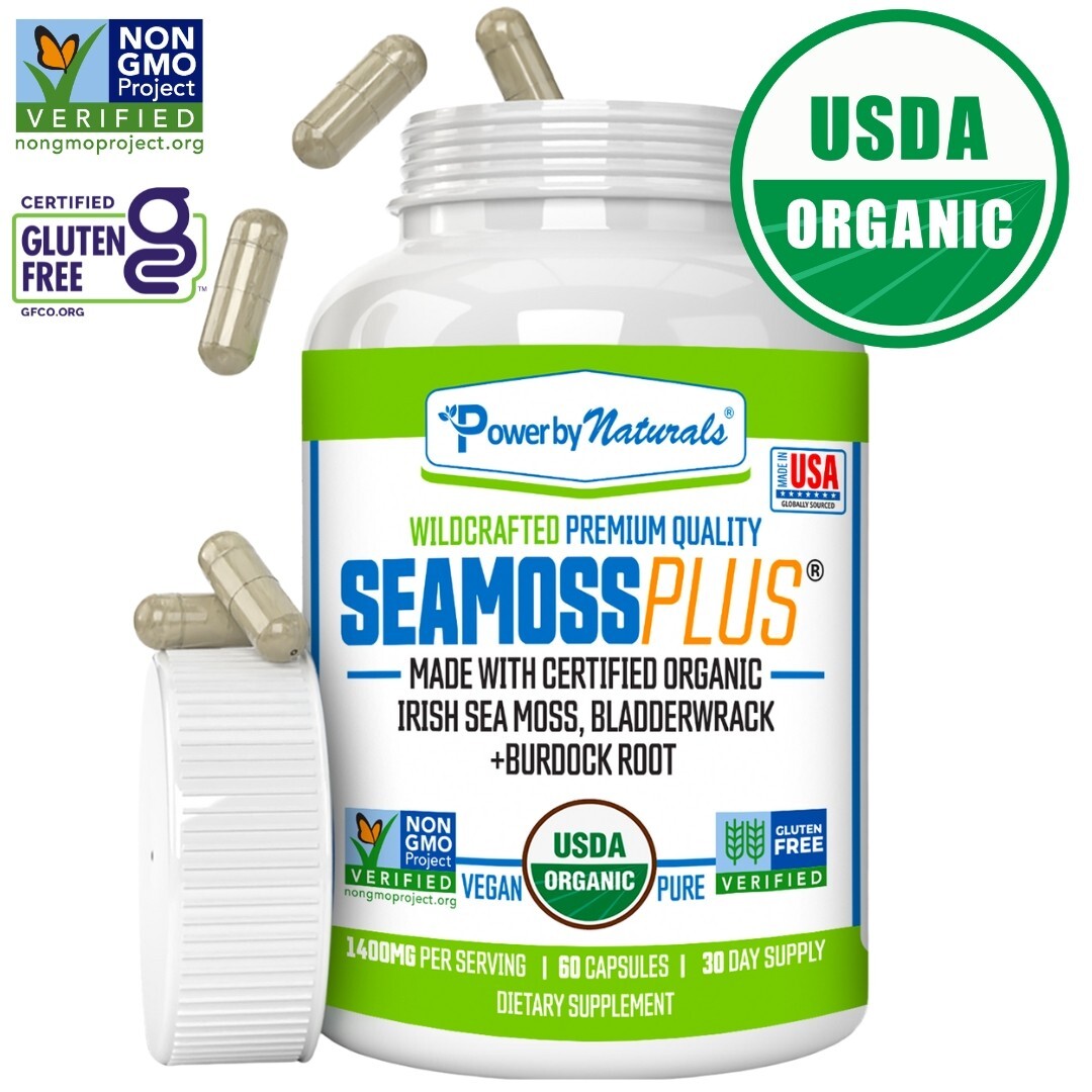 Certified Organic Sea Moss Bladderwrack Burdock Root Capsules | 60 SeaMoss Pills