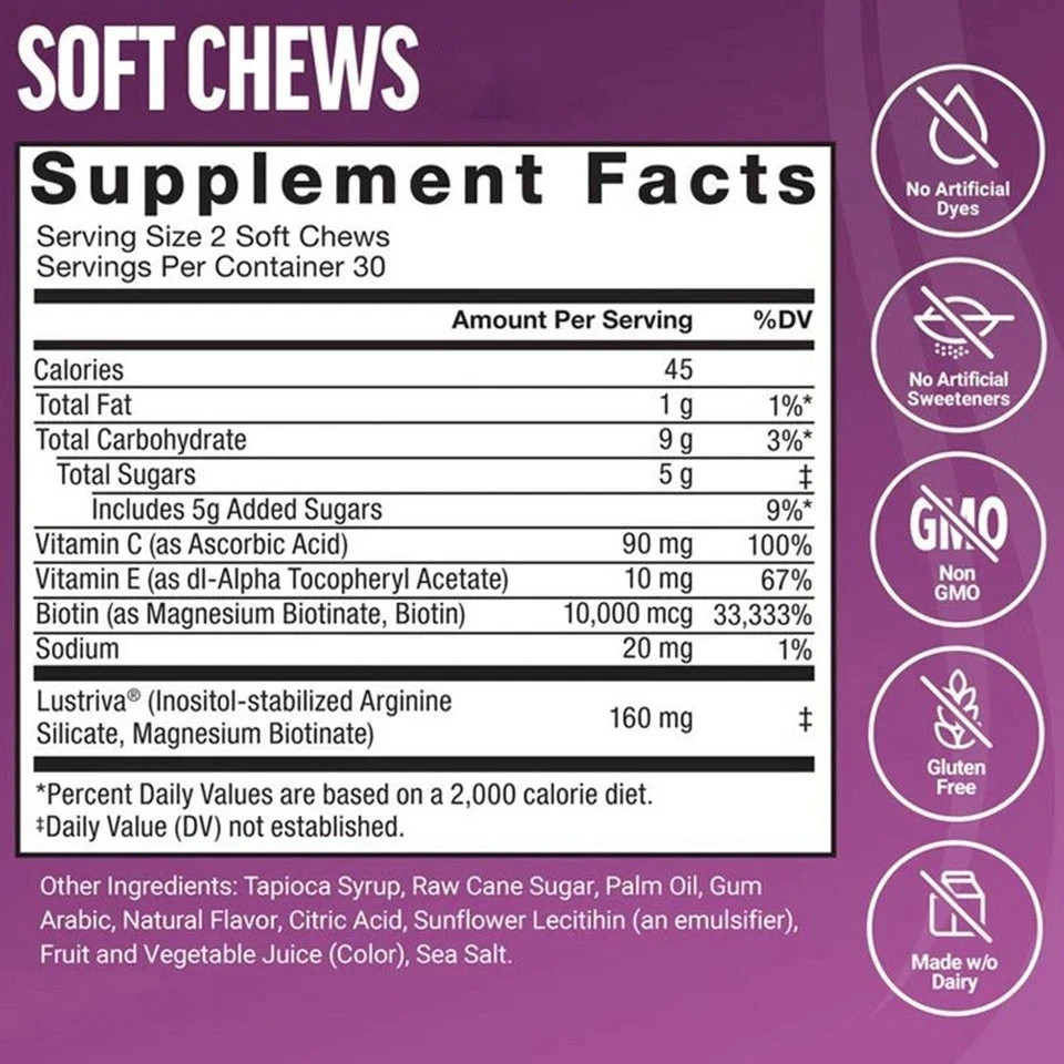 Force Factor Hair Growth Accelerator, Mixed Berry, 60 Soft Chews Free Shipping ！