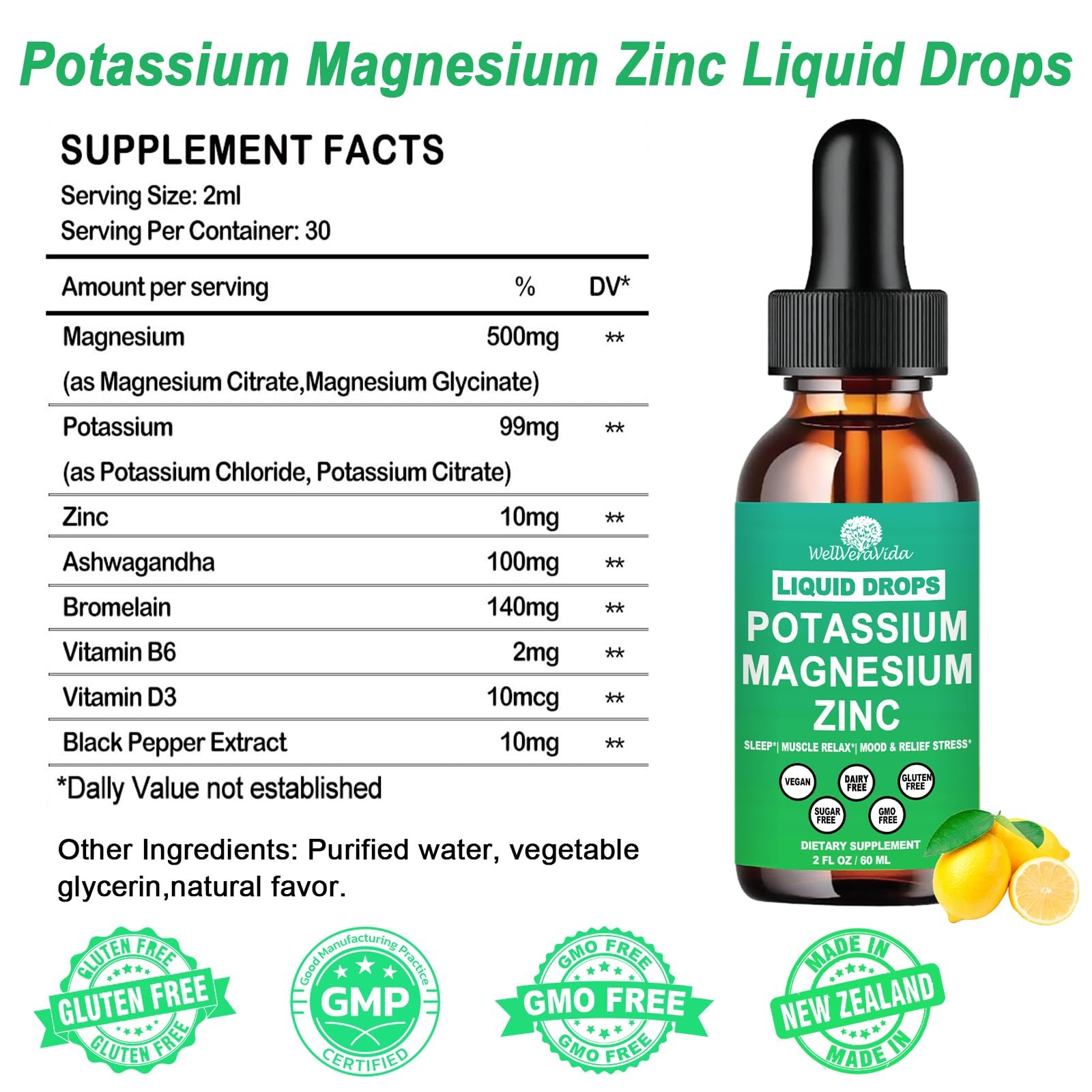 Potassium Magnesium Supplement Liquid, Electrolyte 2 Fl Oz (Pack of 1)
