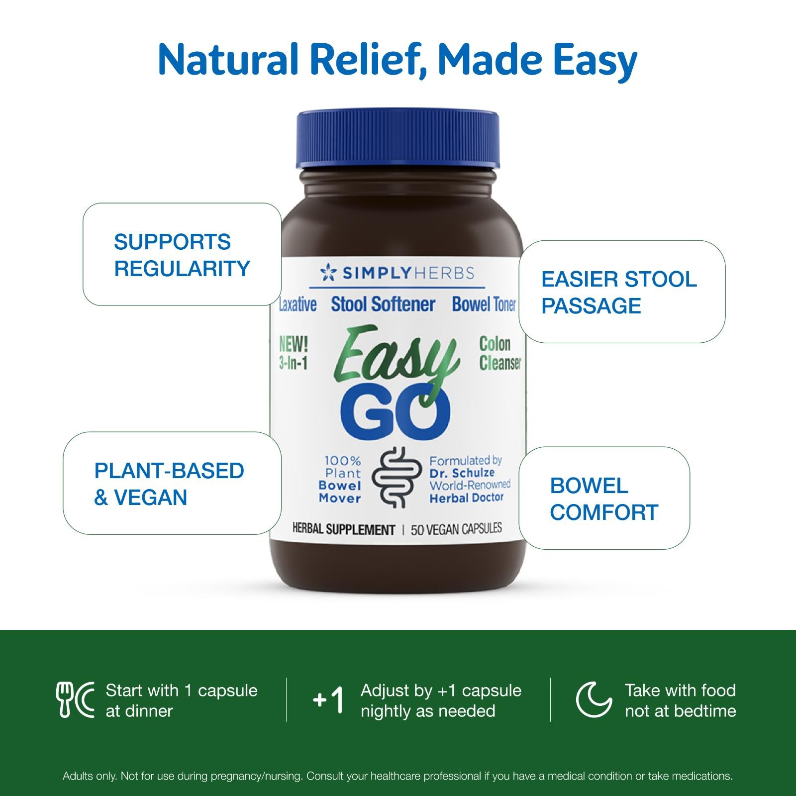 Simply Herbs Easy Go Bowel Mover – Colon Support – 50 Count