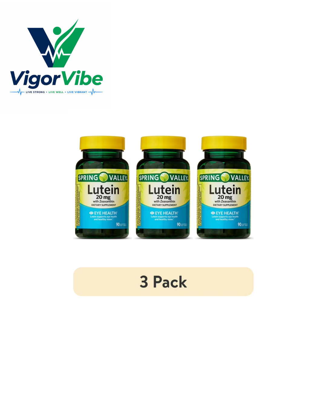 3 Pack Spring Valley Lutein with Zeaxanthin Softgels 20 mg 90 Count