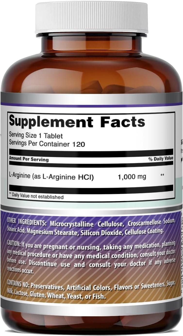 Amazing Formulas L-Arginine 1000mg 120 Tablets Amino Acid Supplement USA Non-GMO