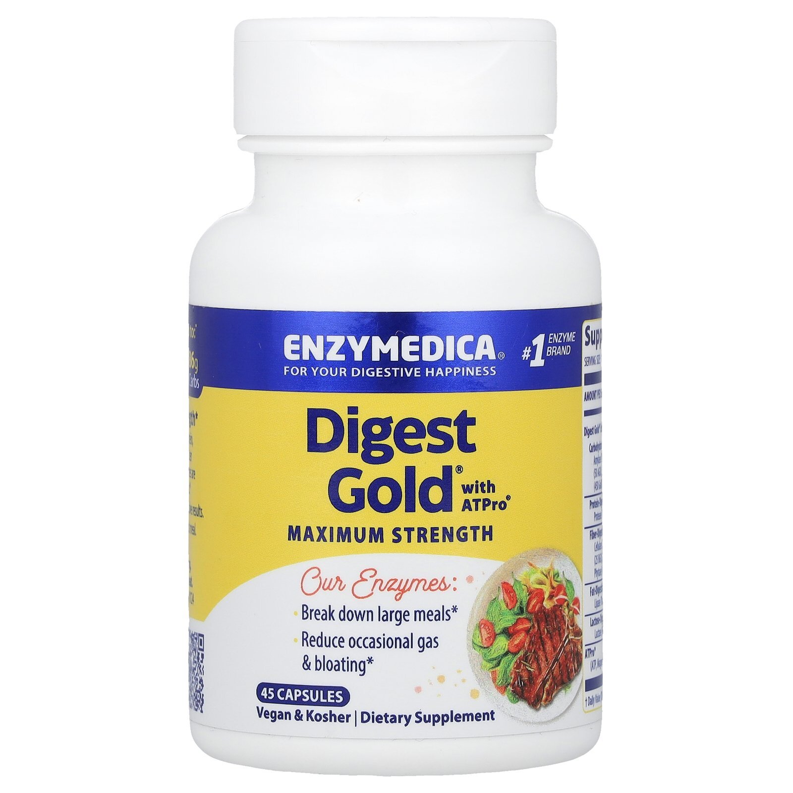 Enzymedica Digest Gold with ATPro 45 Capsules Casein-Free, Dairy-Free, Egg-Free,