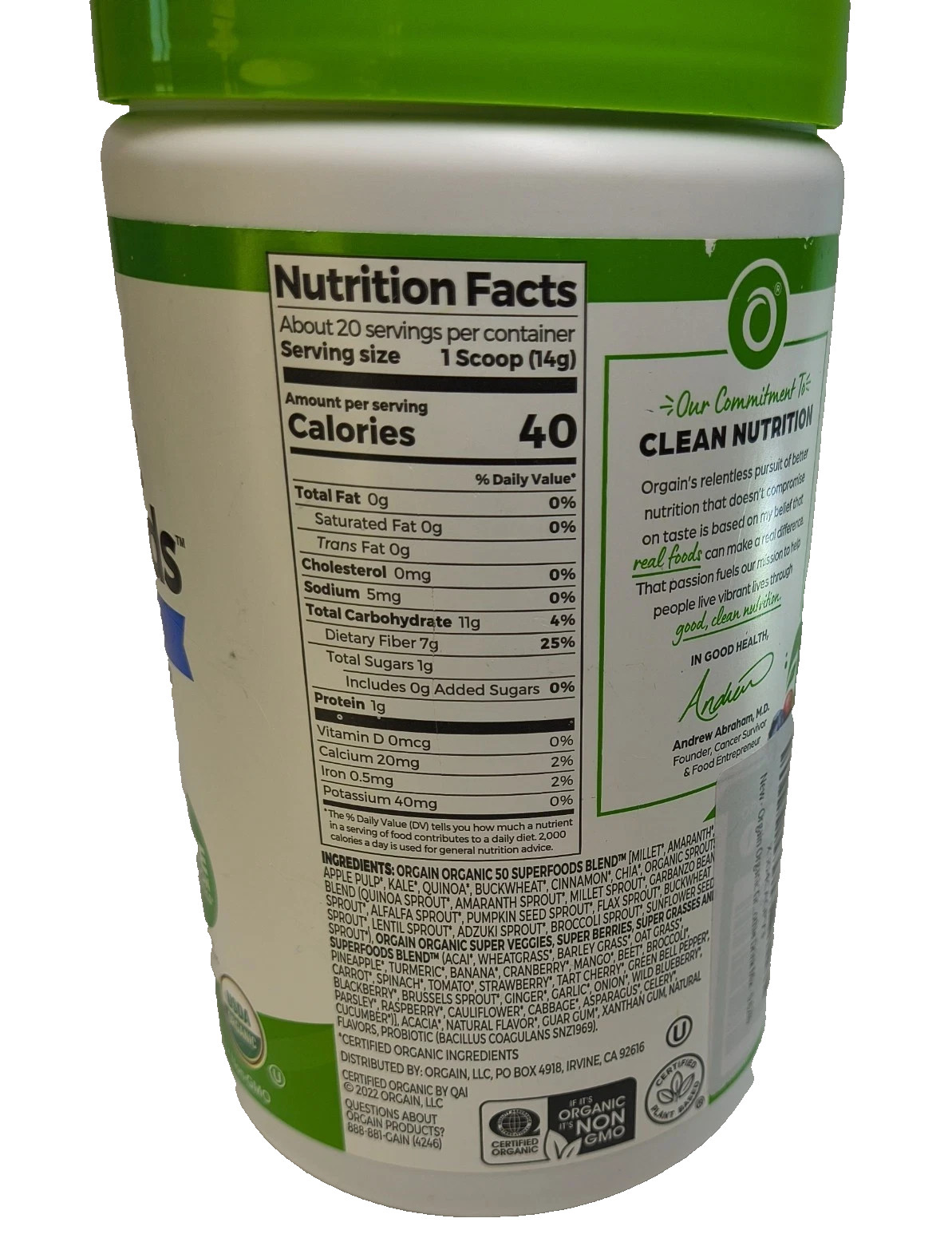 Orgain Organic Greens Powder + 50 Superfoods Probiotics Original *EXP 08/2026*