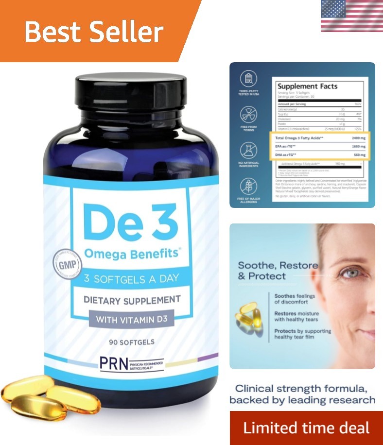 De3 Dry Eye Ultra Pure rTG Omega 3 – Support for Dry Eyes – 2400 mg EPA & DHA…