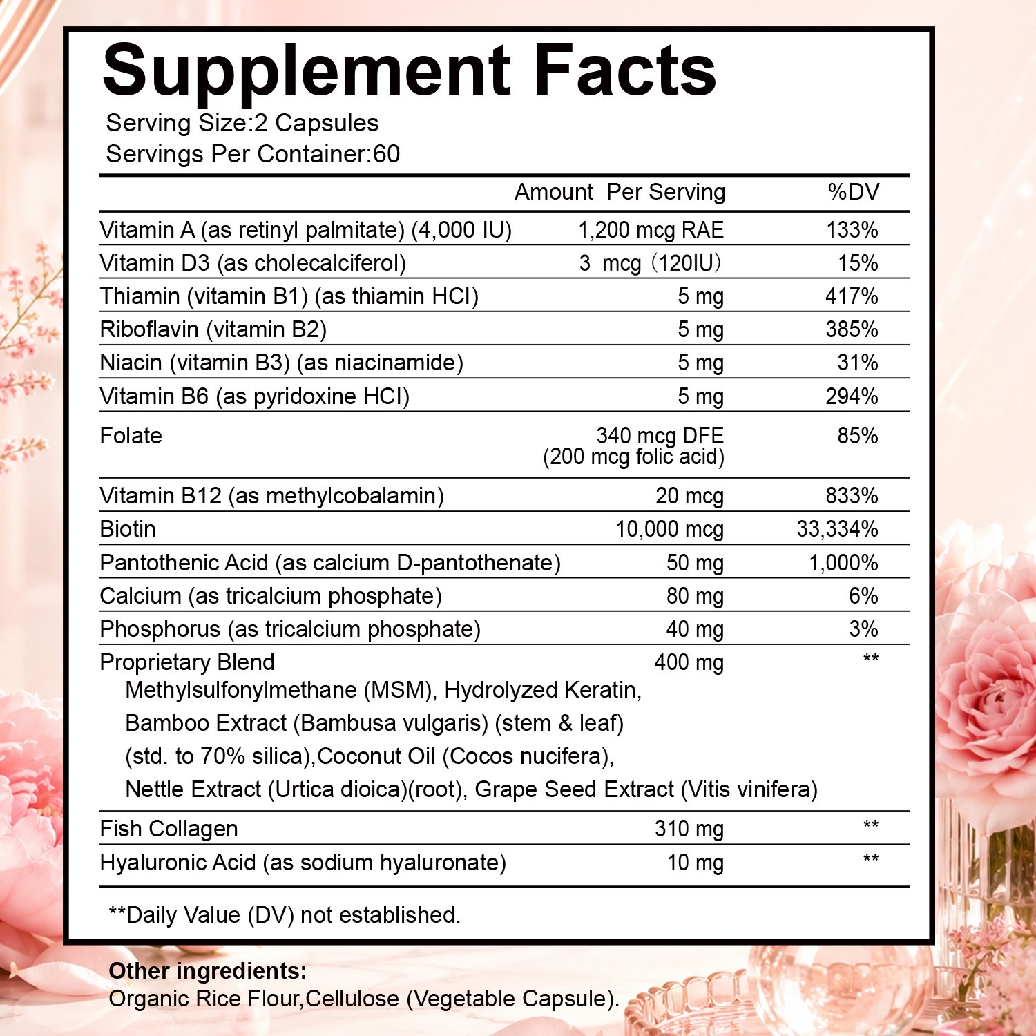 Biotin 10000mcg Collagen Capsules Hair Growth Nail Strength Skin Glow Support