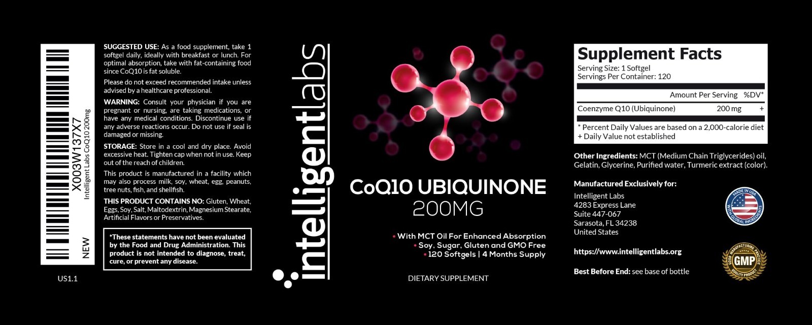 200mg CoQ10 Ubiquinone Softgels with MCT Oil for Heart Health & Energy Boost