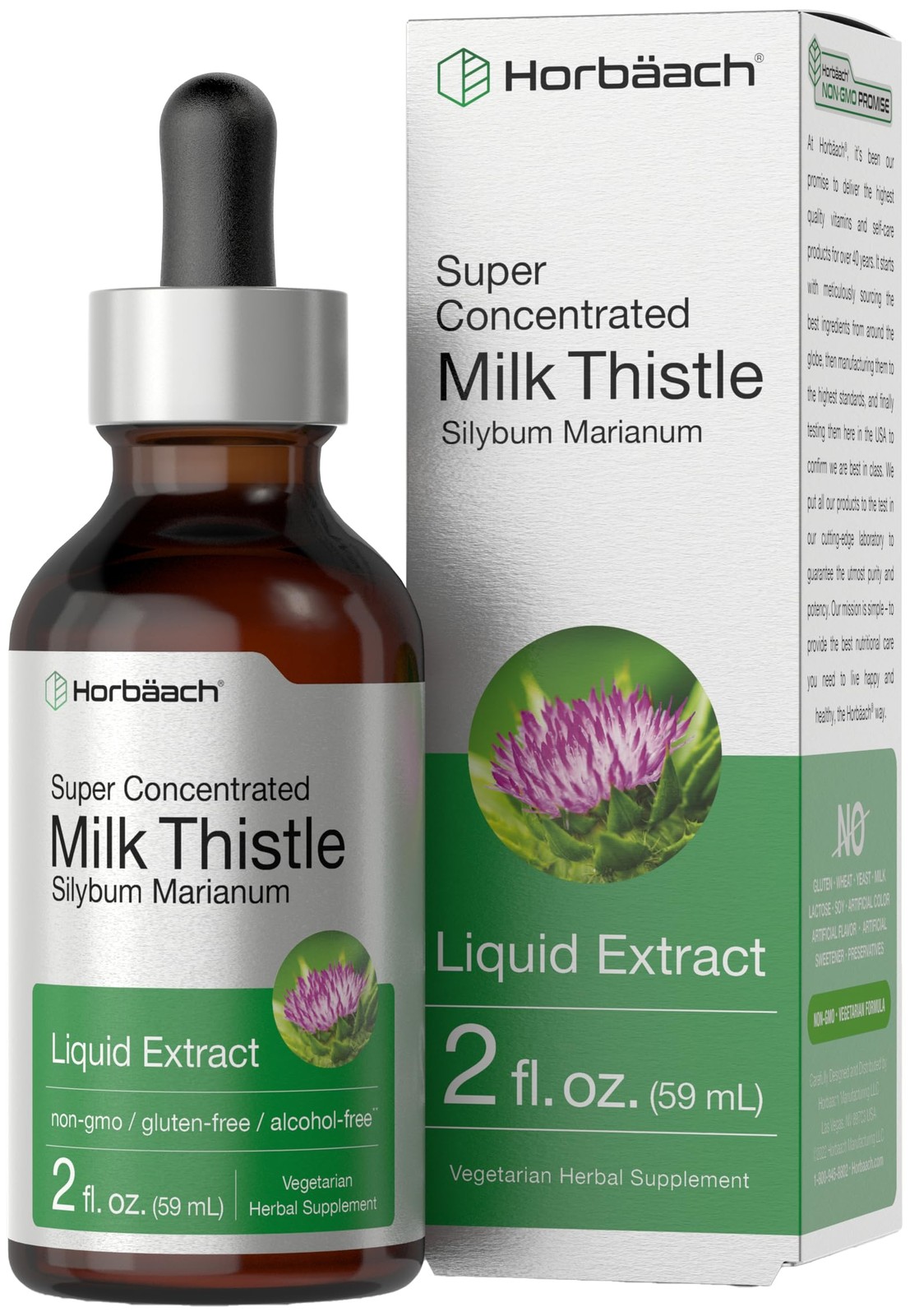Horbäach Milk Thistle Extract Liquid | 2 fl oz | Alcohol 2 Fl Oz (Pack of 1)