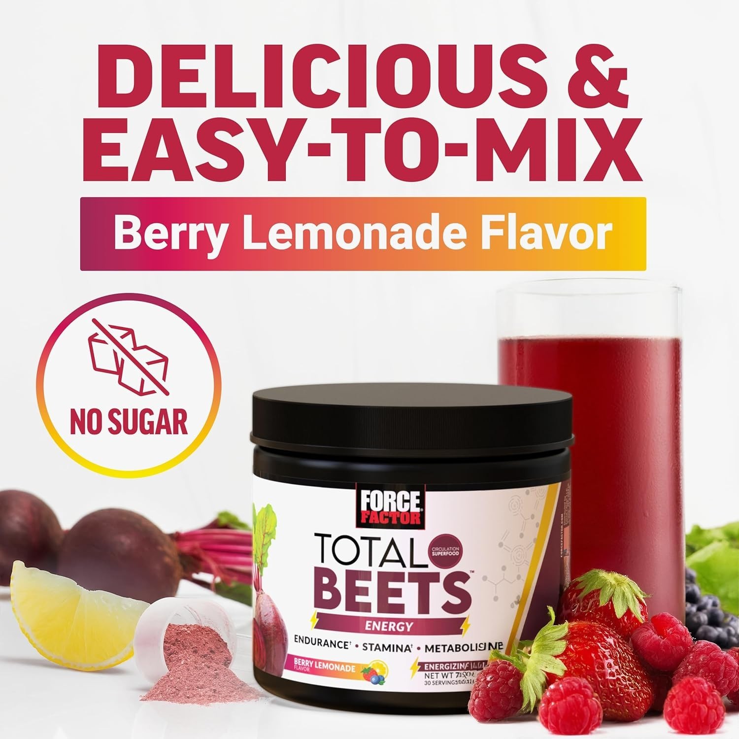 Nitric Oxide Boosting Beet Powder – Delicious Berry Lemonade Flavor, 30 Servings