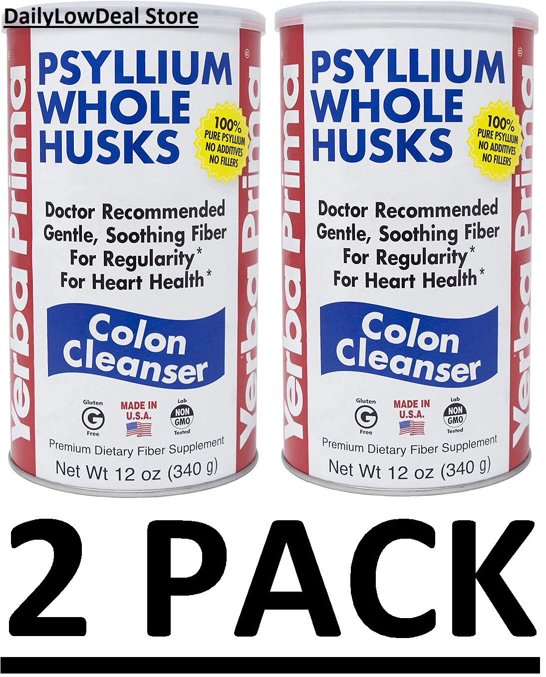 2 PACK – Yerba Prima Psyllium Whole Husks, Colon Cleanser 12 oz