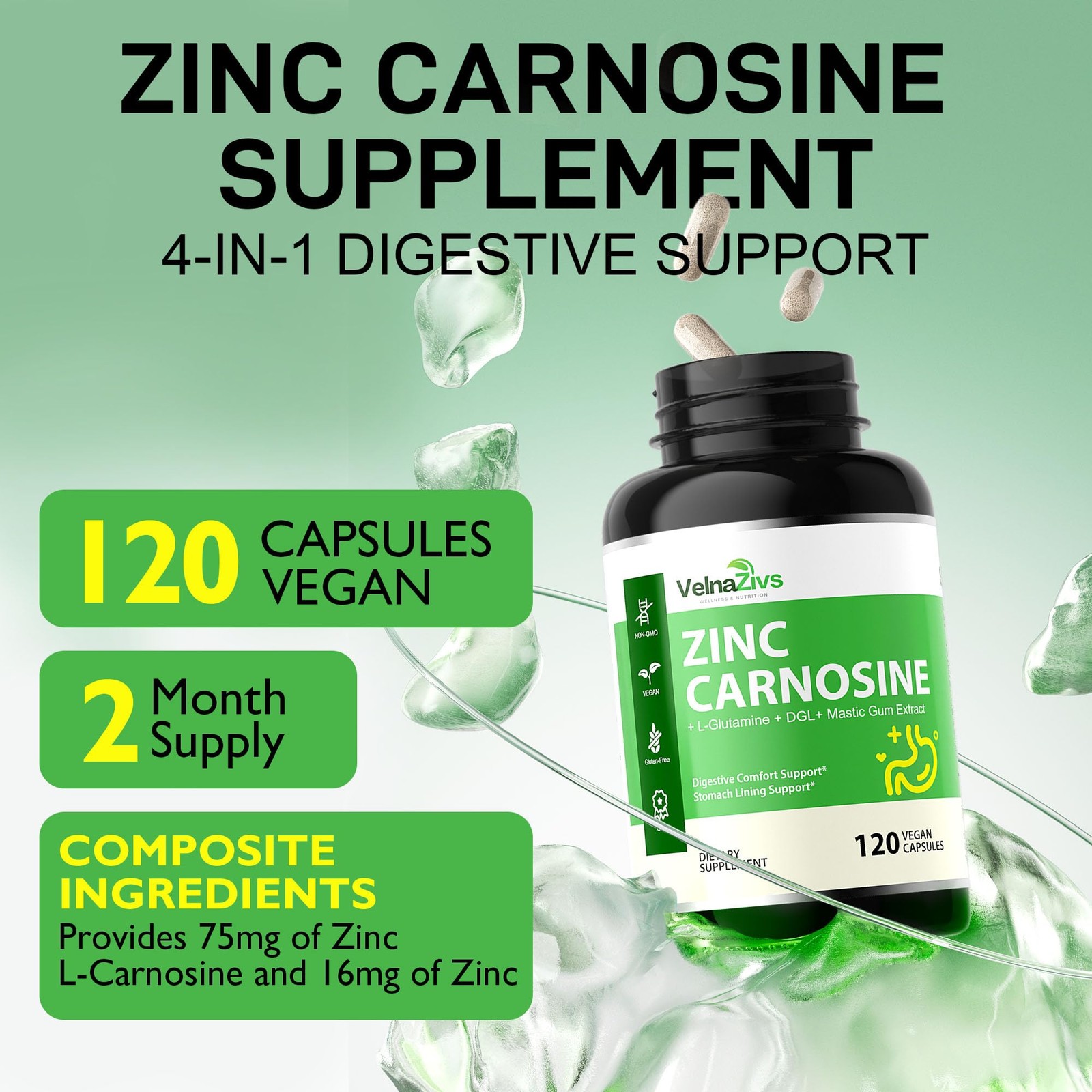Zinc Carnosine & Mastic Gum Capsules with DGL Licorice – Stomach Support & Gu…